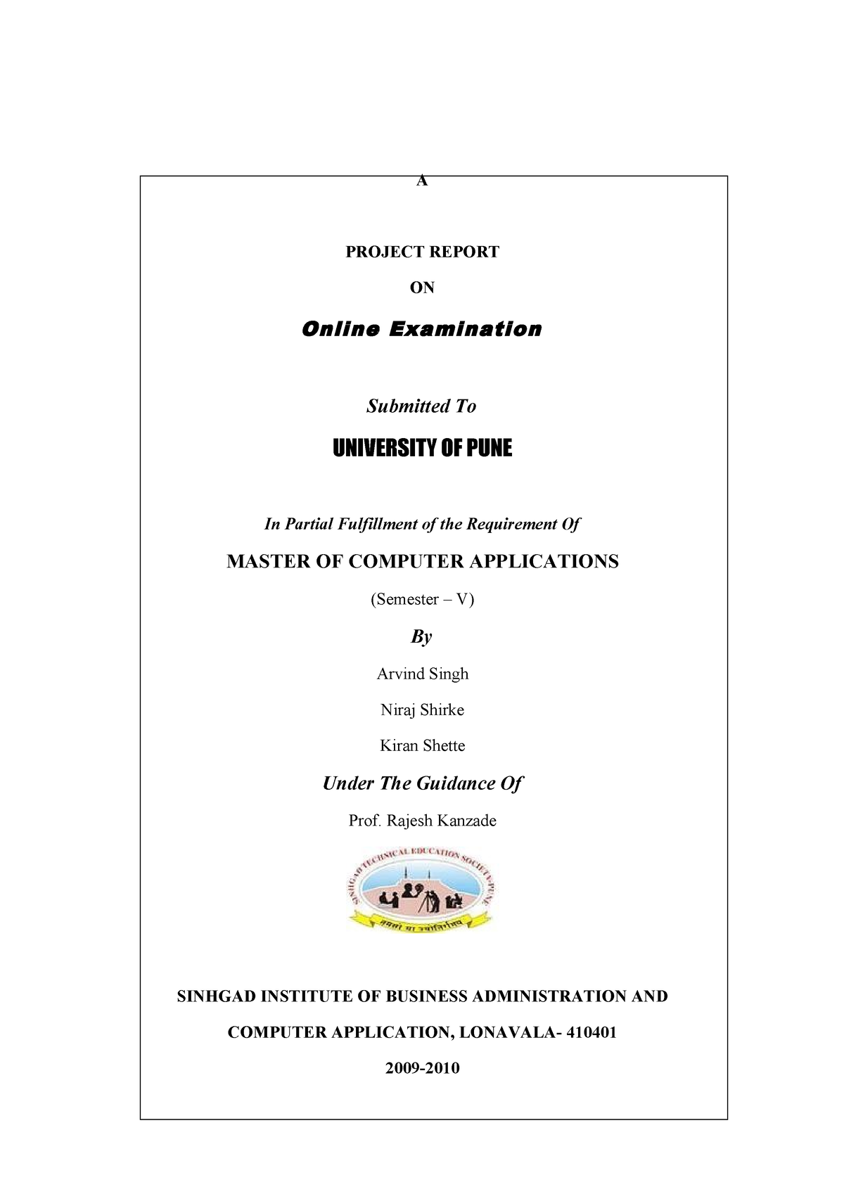 Toaz - A PROJECT REPORT ON Online Examination Submitted To UNIVERSITY ...