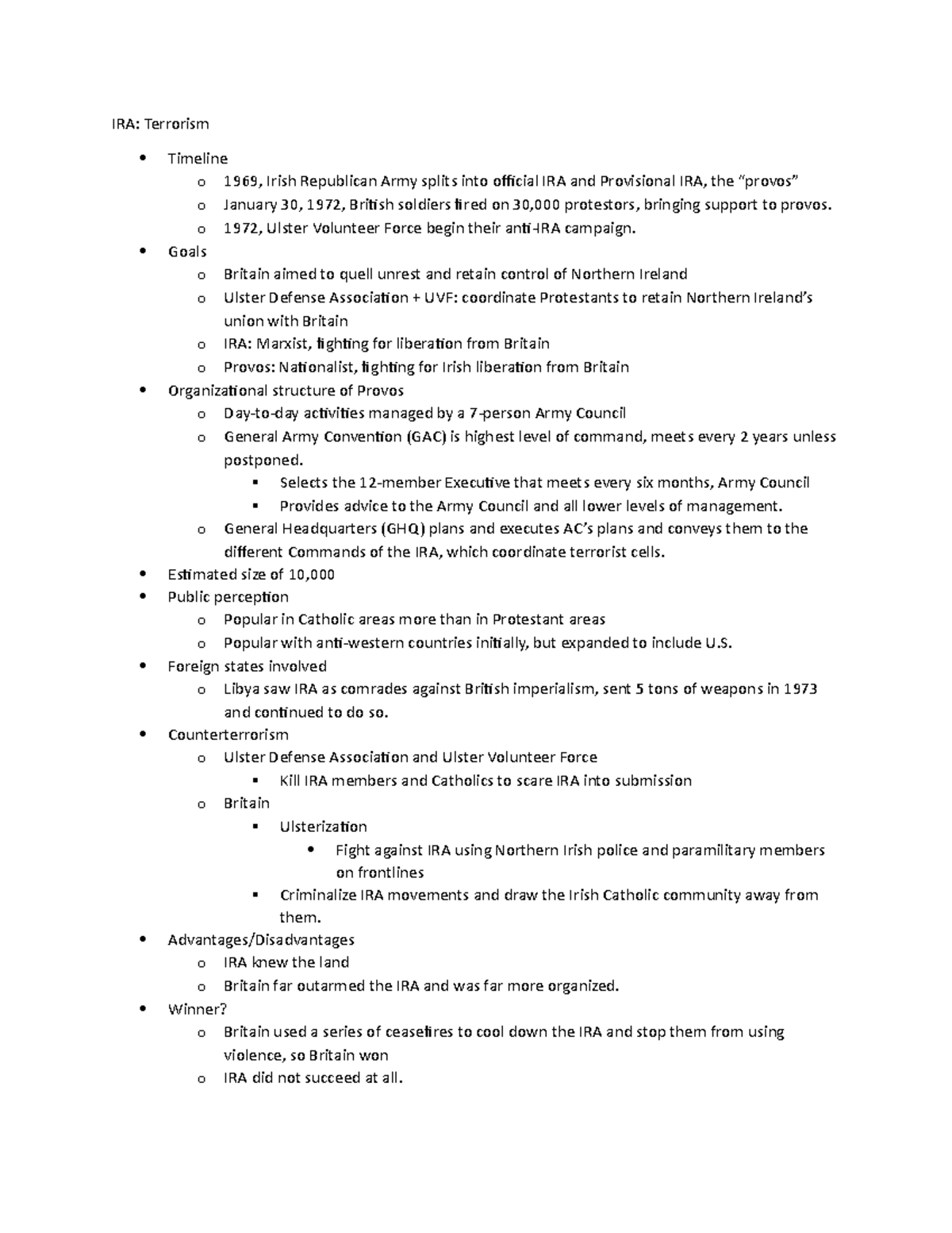 Phase 2Notes - IRA: Terrorism Timeline o 1969, Irish Republican Army ...