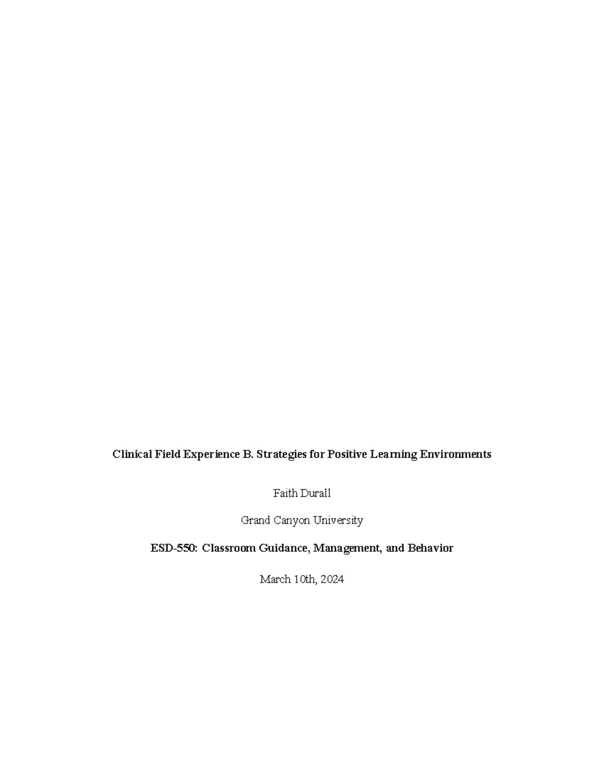 Clinical Field Experience B. Strategies For Positive Learning ...