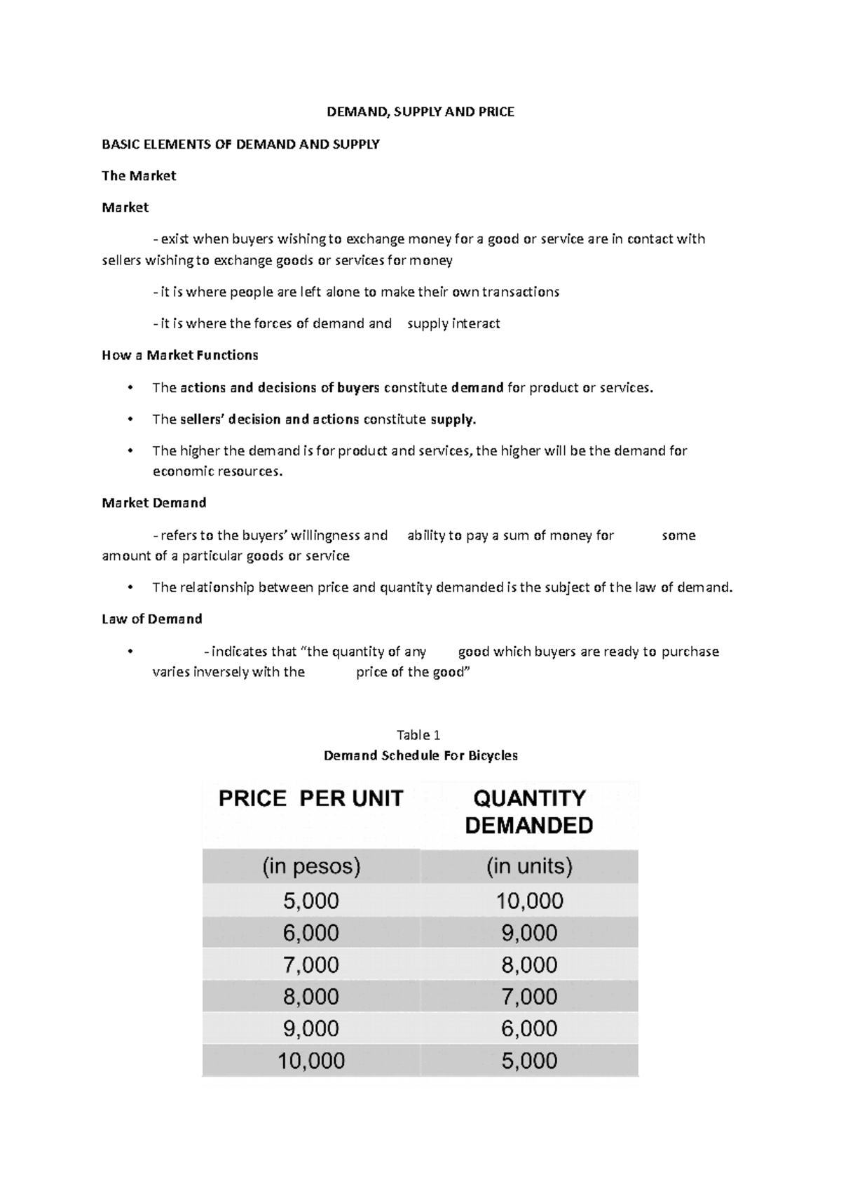 Demand, Supply AND Price DEMAND, SUPPLY AND PRICE BASIC ELEMENTS OF