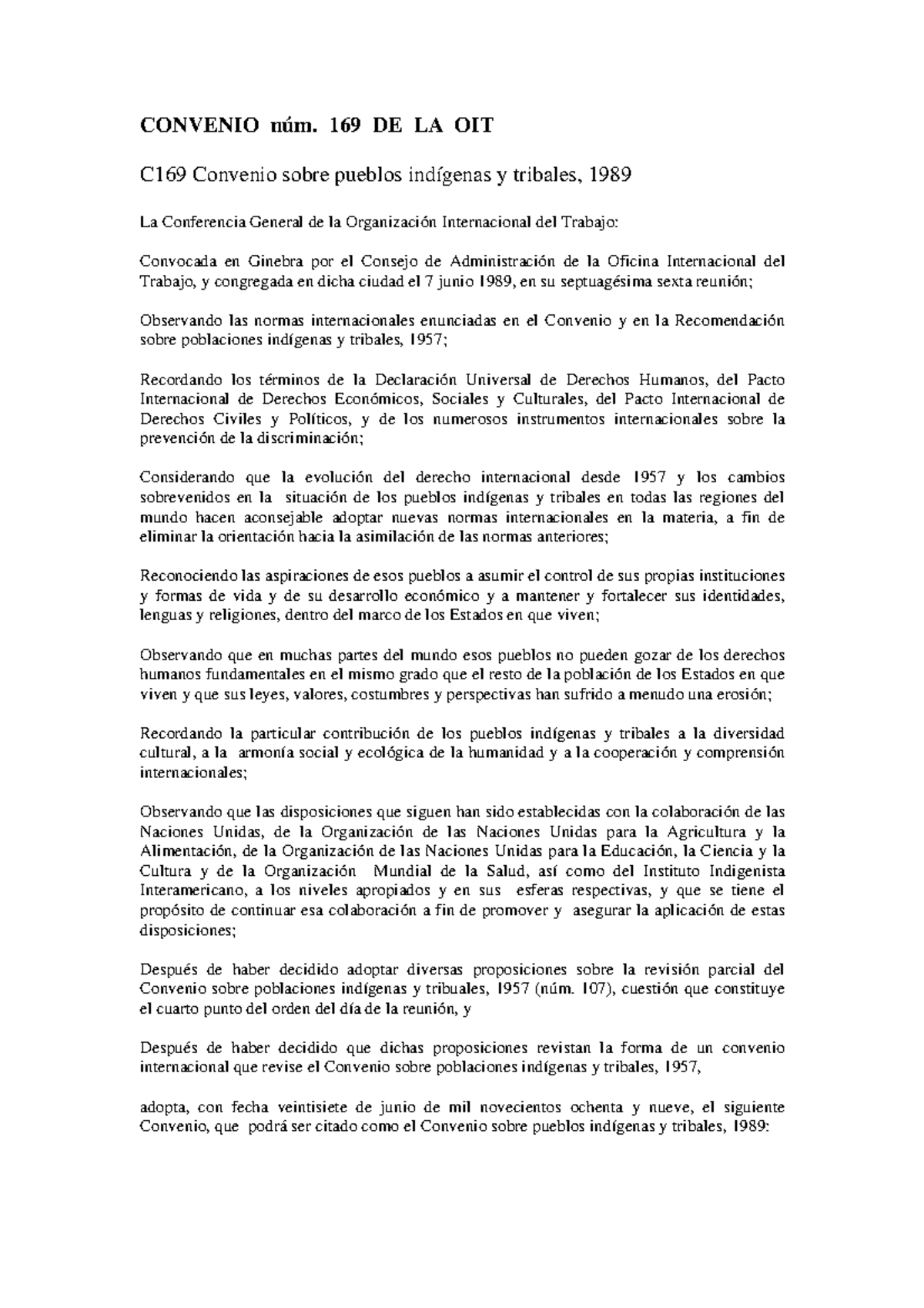 Convenio 169 OIT - CONVENIO núm. 169 DE LA OIT C169 Convenio sobre ...