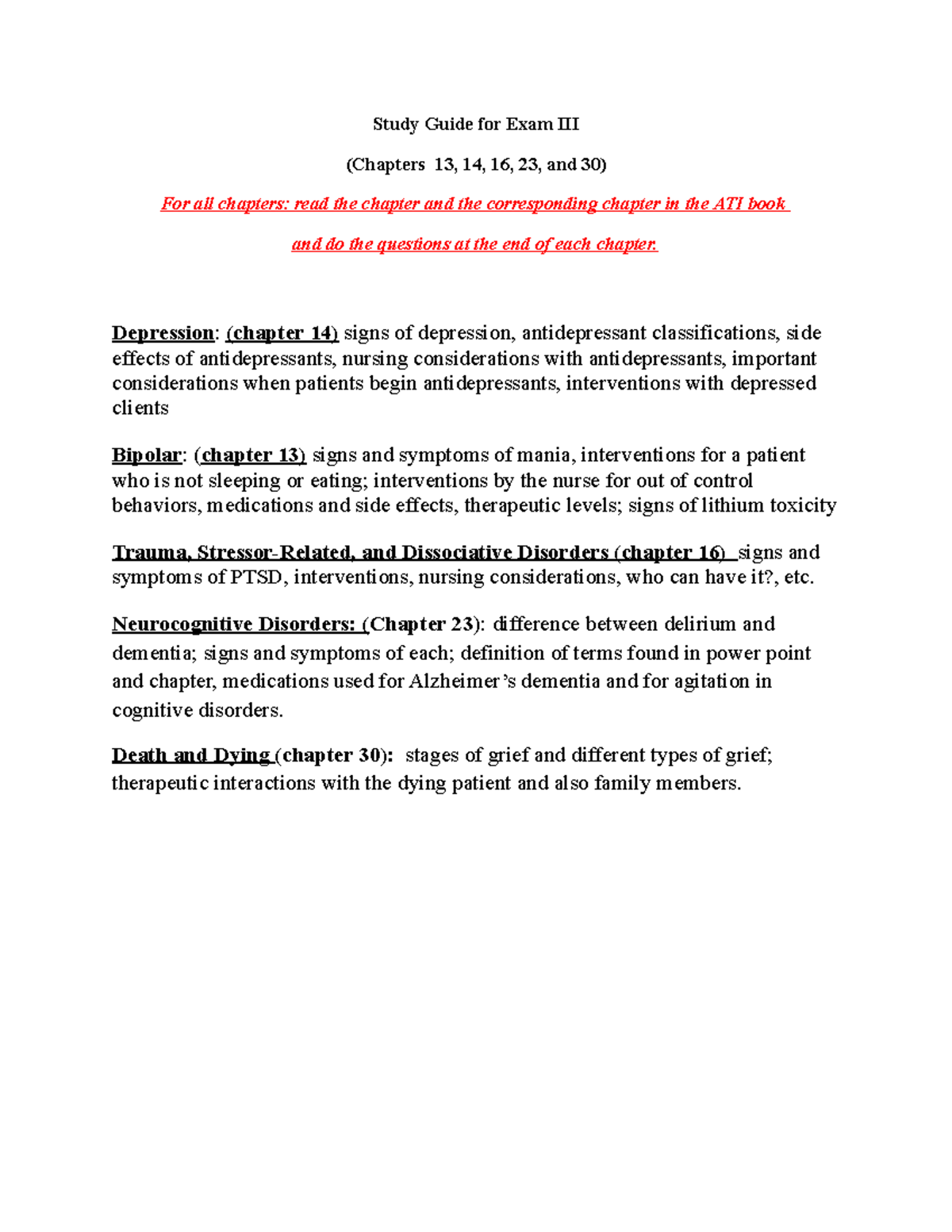 Study Guide for Exam III - Study Guide for Exam III (Chapters 13, 14 ...