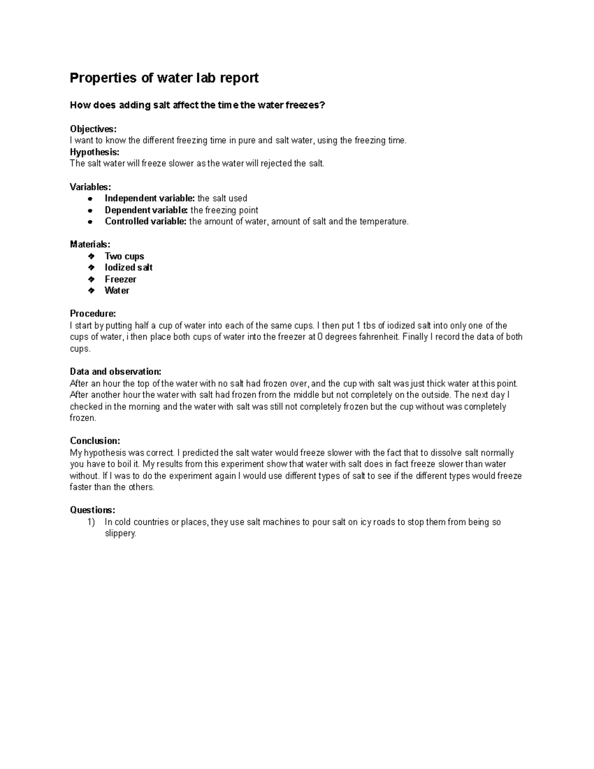 Untitled document good Properties of water lab report How does