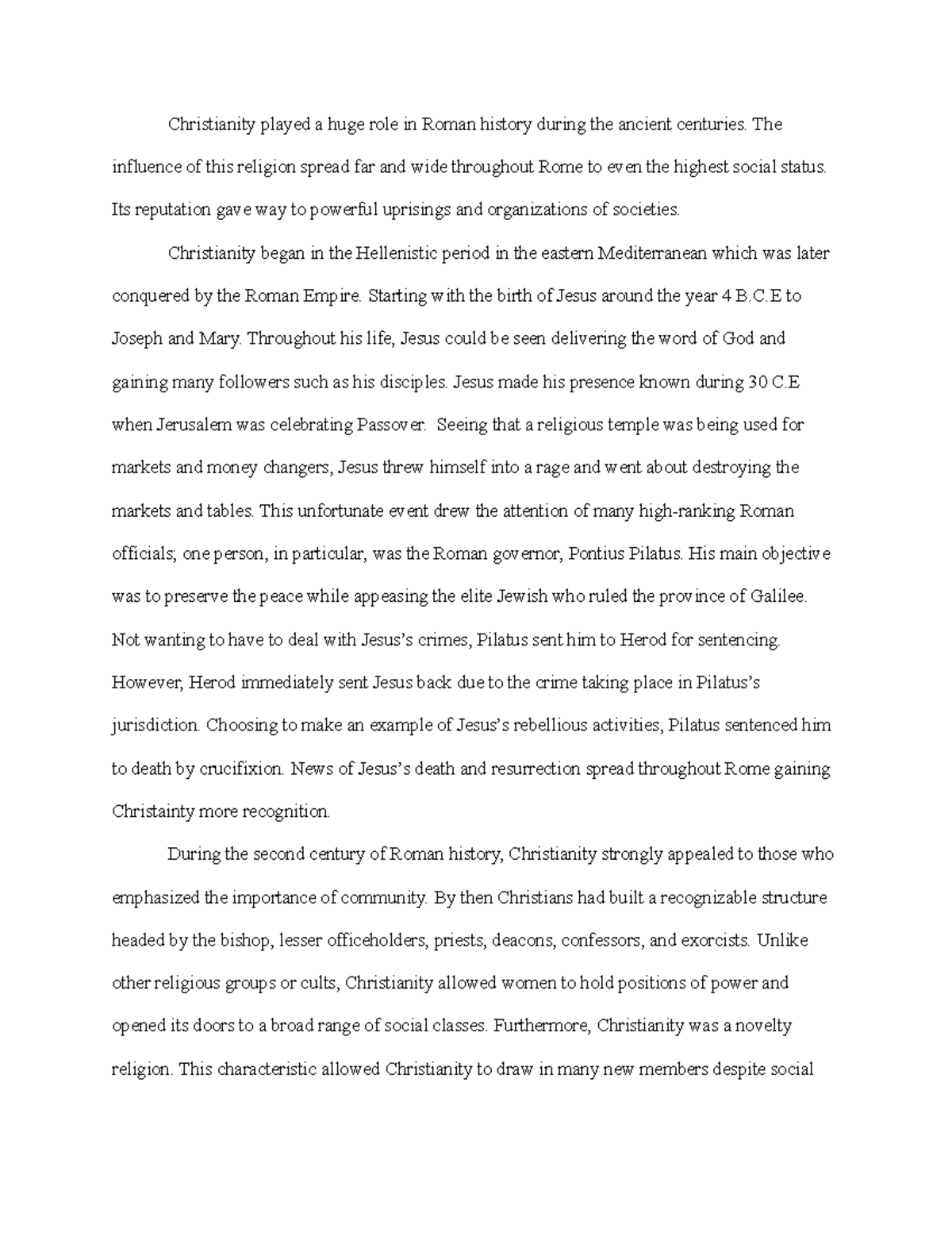 Writting Assignment 3 Christians In The Empire Christianity Played