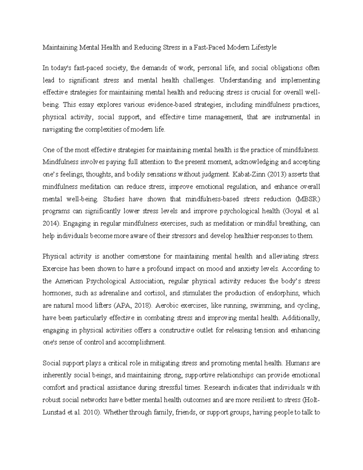 Maintaining Mental Health and Reducing Stress in a Fast - Copy ...