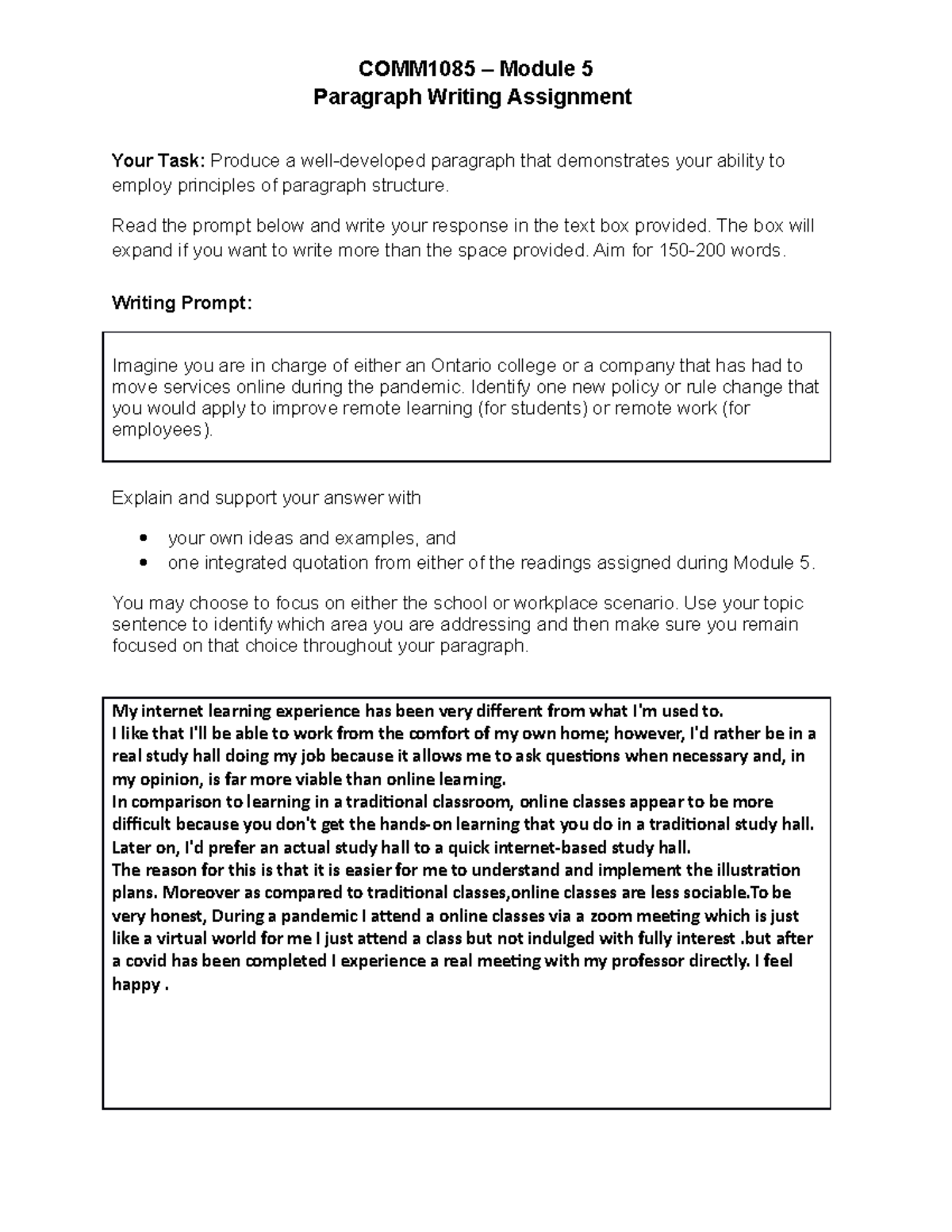 assignment paragraph writing