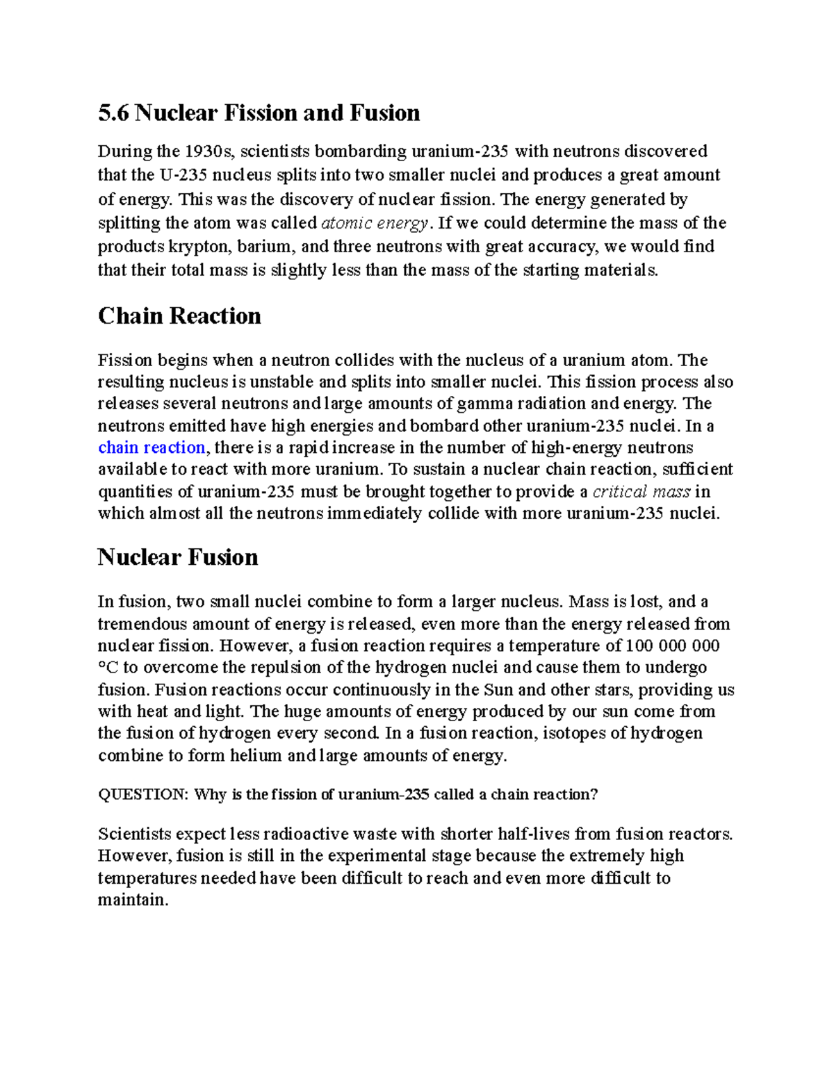 Chemistry ch5 notes 5 Nuclear Fission and Fusion During the 1930s