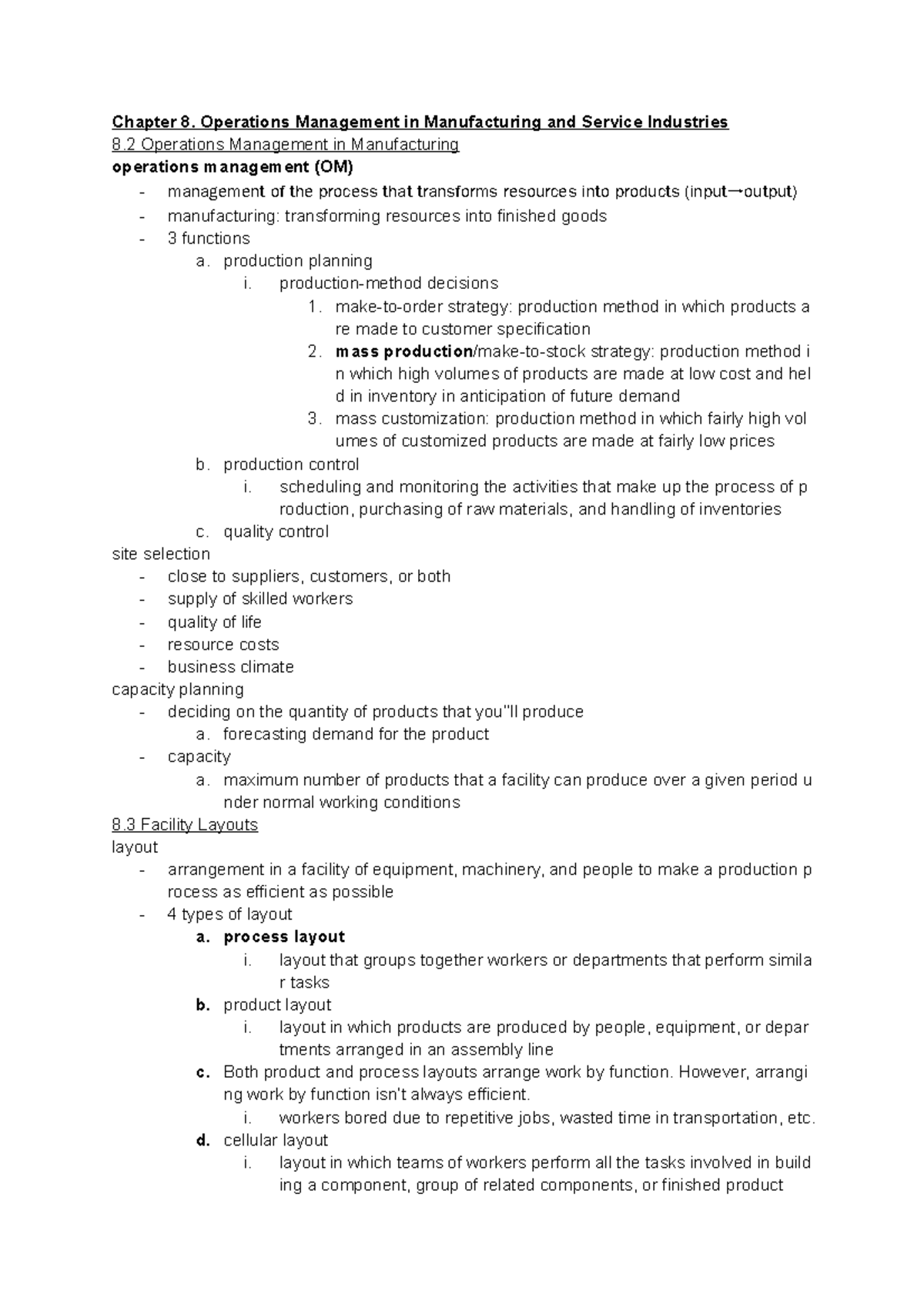 B-chapter 8 Notes - Chapter 8. Operations Management In Manufacturing ...