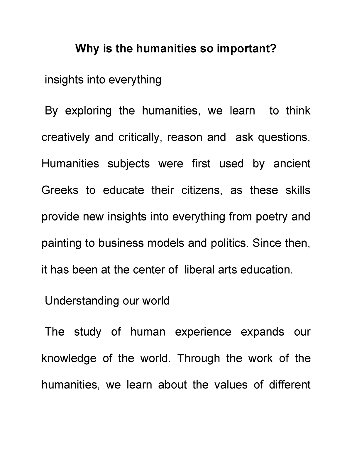 why is humanities important essay