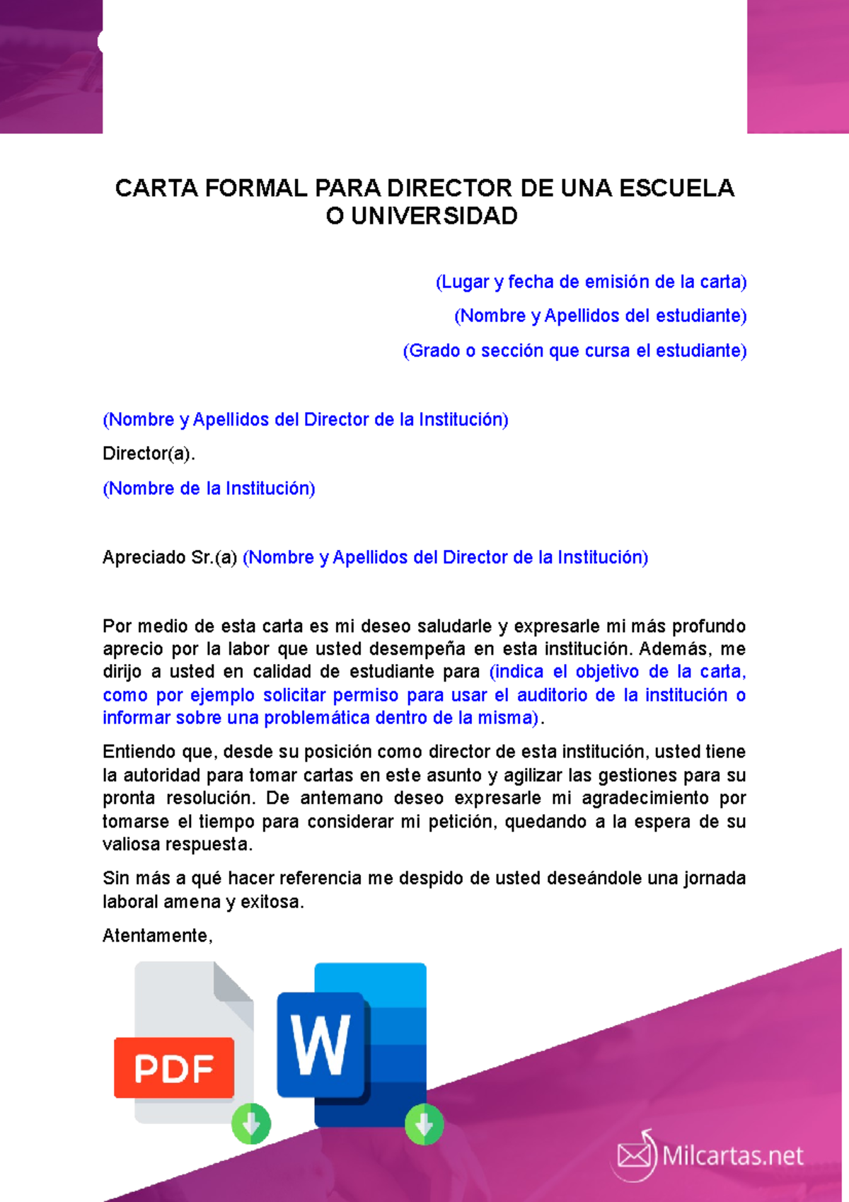 Carta Formal Director Empresa Carta Formal Para Director De Una Escuela O Universidad Carta 4005