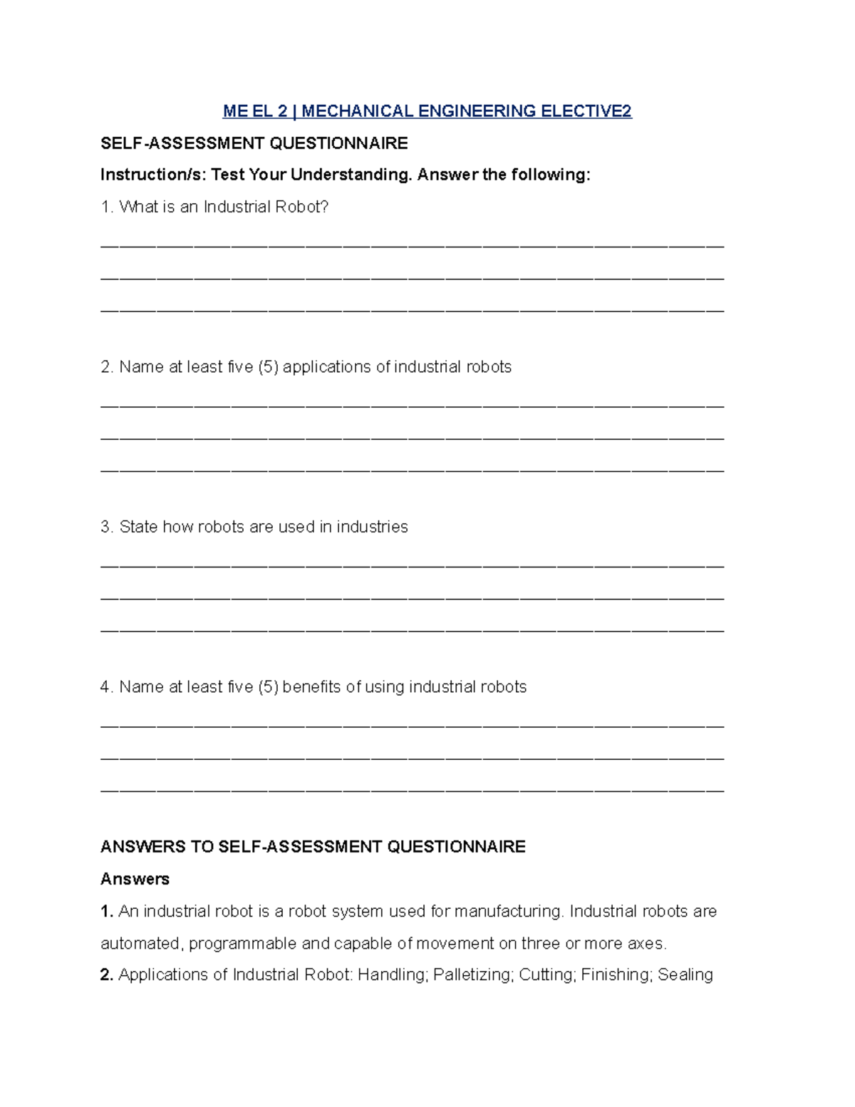 Assign 59 - Mechanical Engineering Elective 2 SELF-ASSESSMENT ...