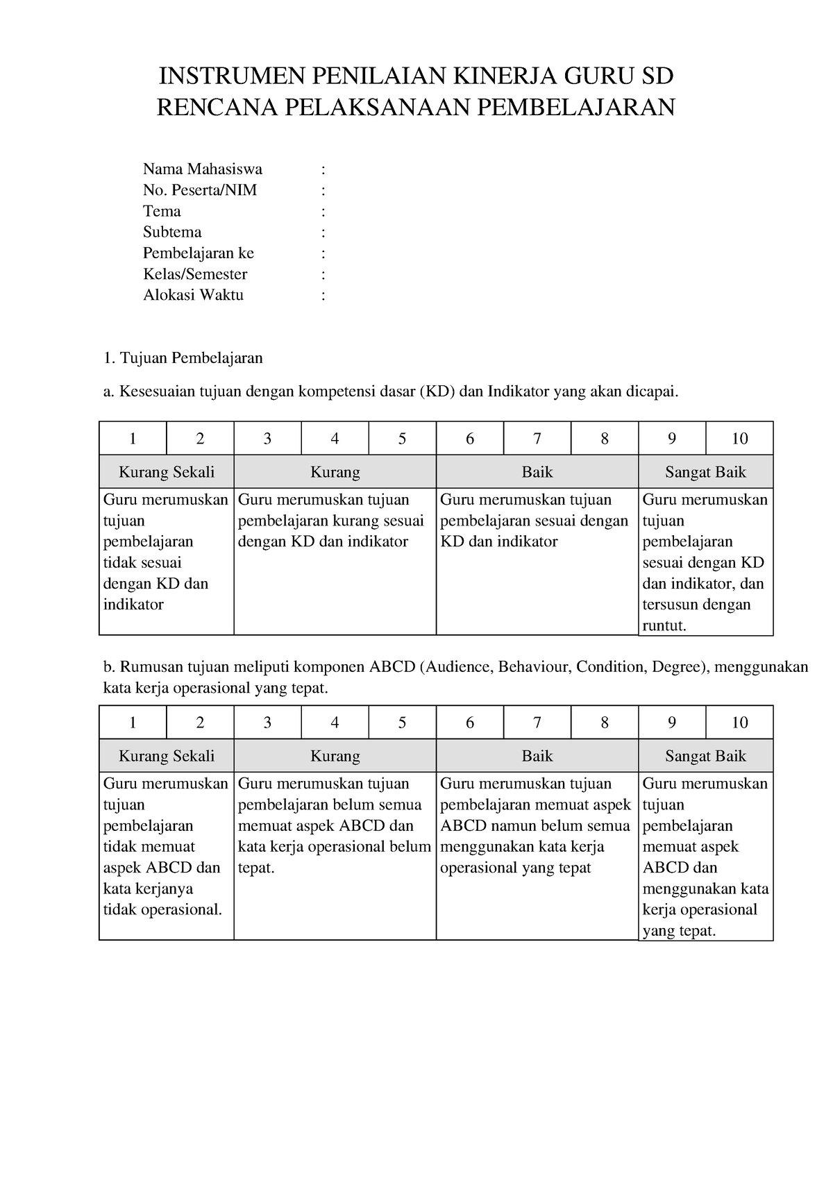 Instrumen PGSD RPP - RPP - INSTRUMEN PENILAIAN KINERJA GURU SD RENCANA ...