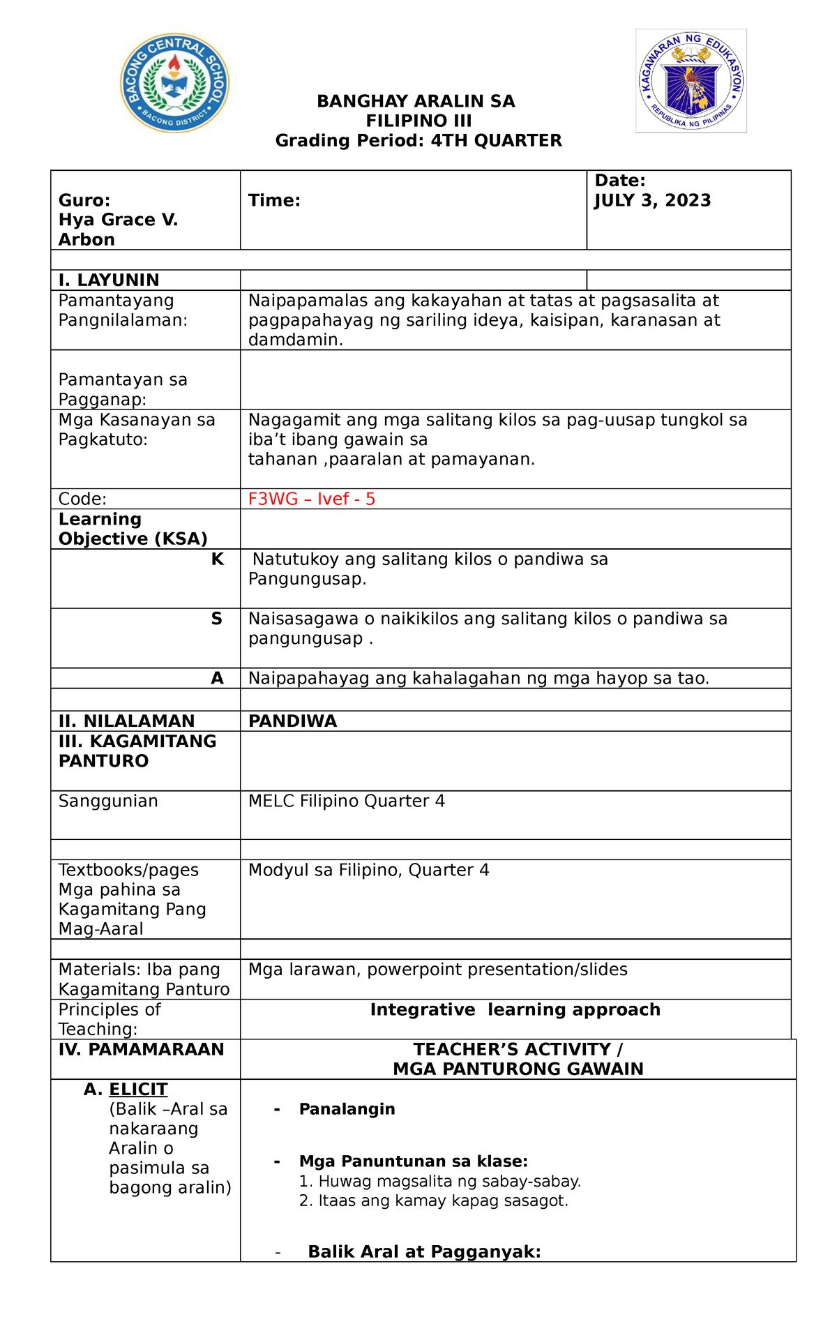 cot powerpoint presentation grade 3 4th quarter