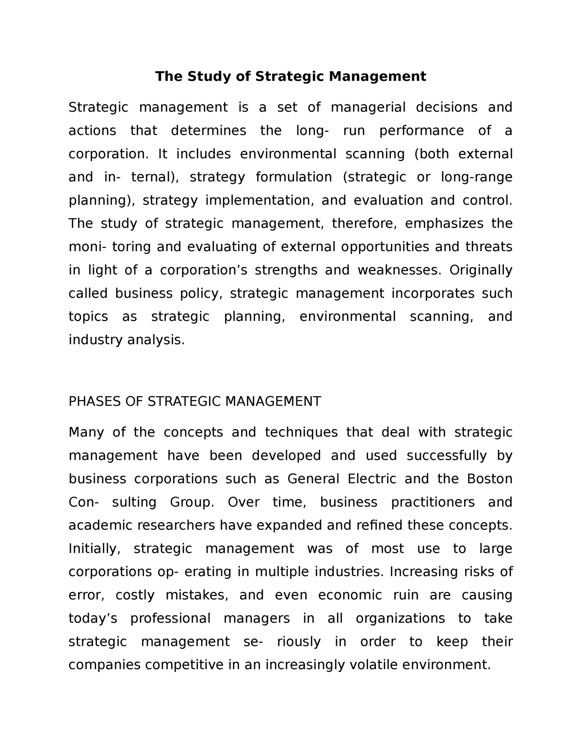 the-study-of-strategic-management-the-study-of-strategic-management