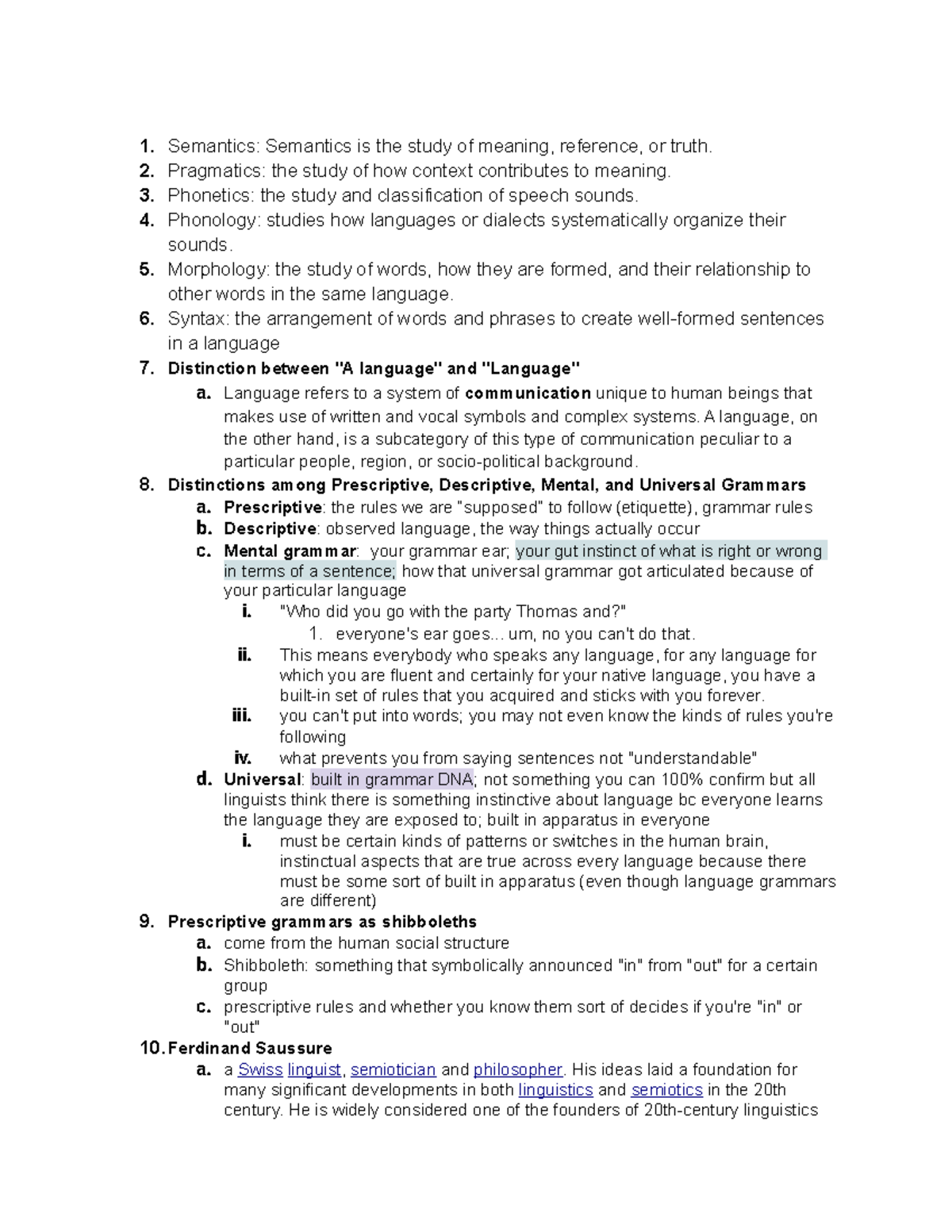 Linguistics Midterm Study Guide - 1. Semantics: Semantics Is The Study ...