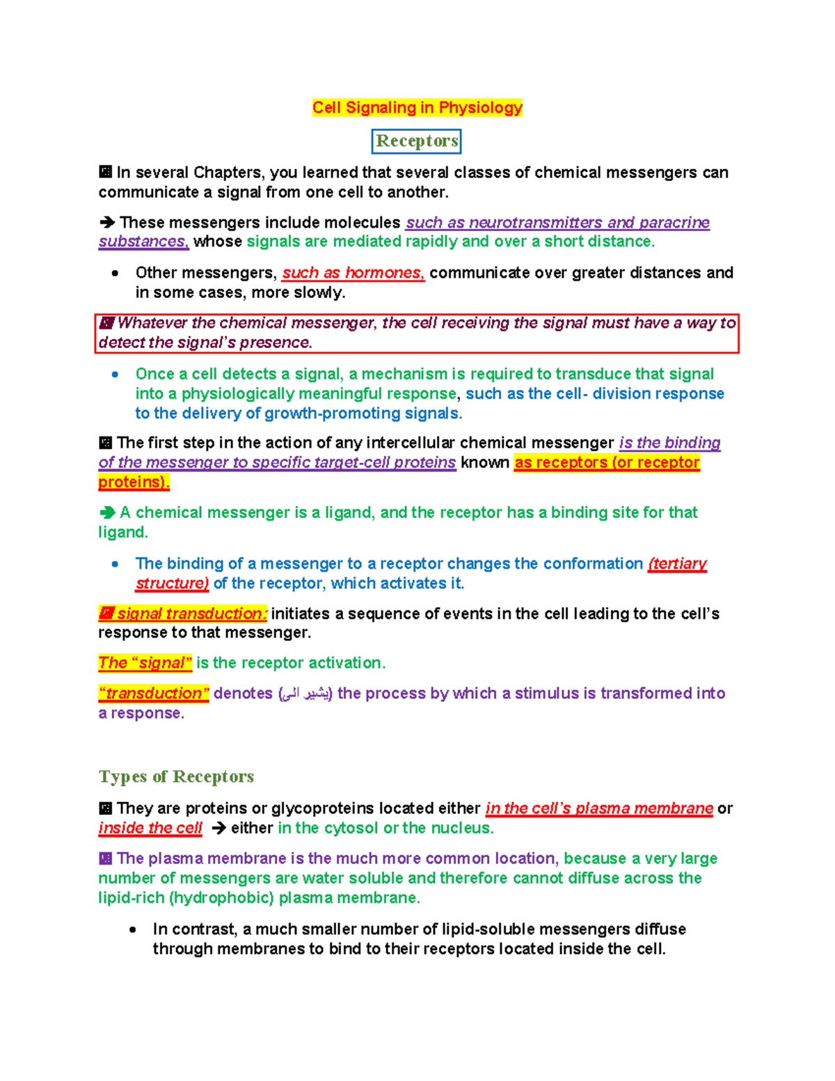 Signal transduction - Cell Signaling in Physiology Receptors In several ...