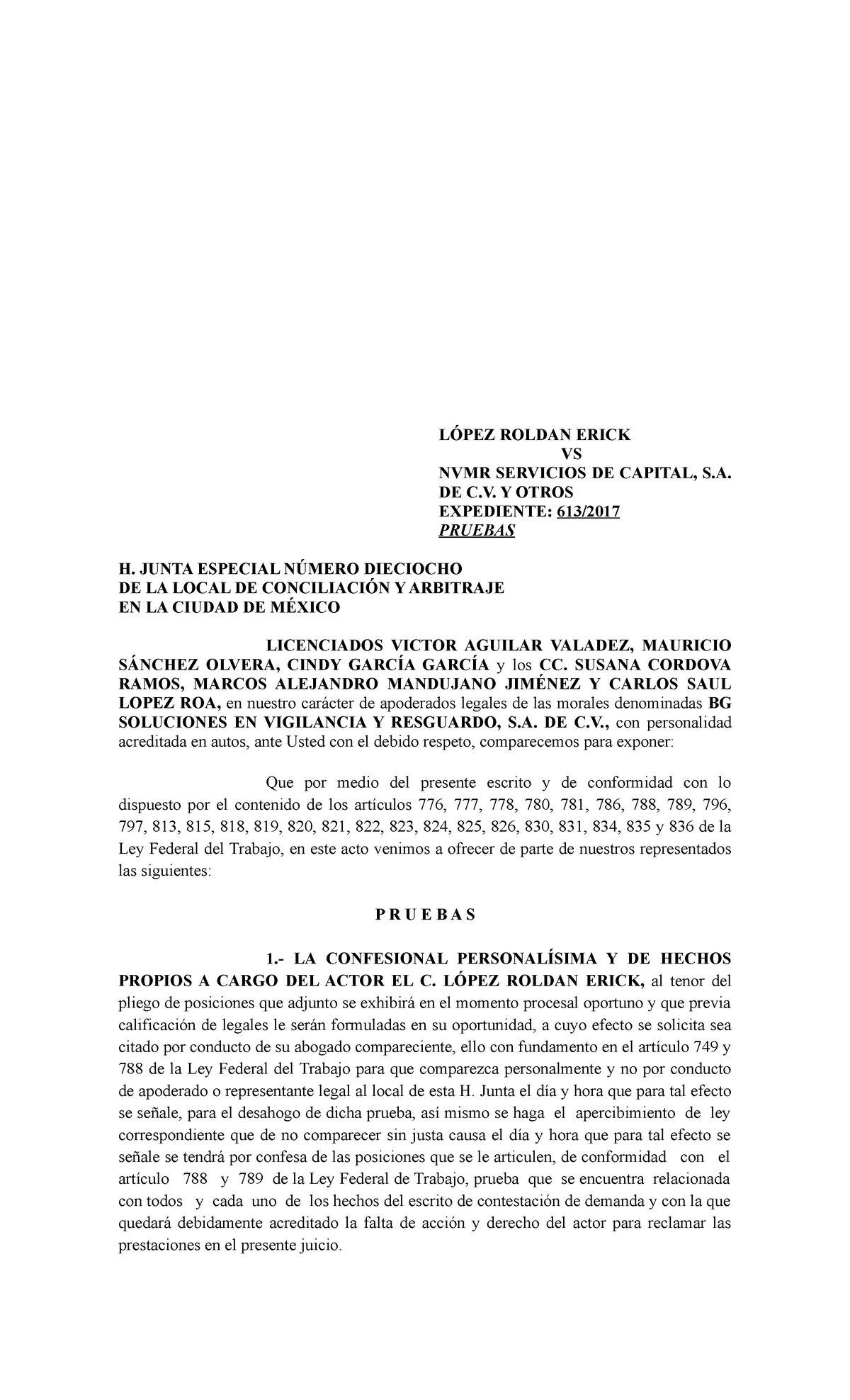 Pruebas Lopez Roldan Erick - LÓPEZ ROLDAN ERICK VS NVMR SERVICIOS DE ...