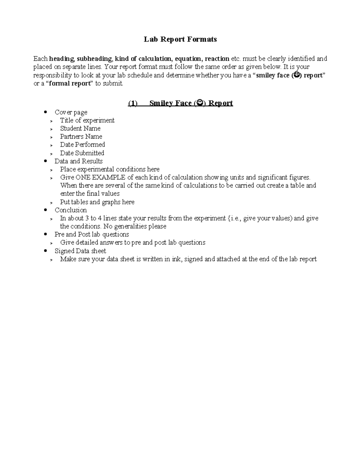 Lab Report Formats 2 - Lab Report Formats Each heading , subheading ...