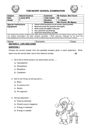 Grade 7 NS Exam June 2018 Mrs Fourie - TOM NEWBY SCHOOL EXAMINATION ...