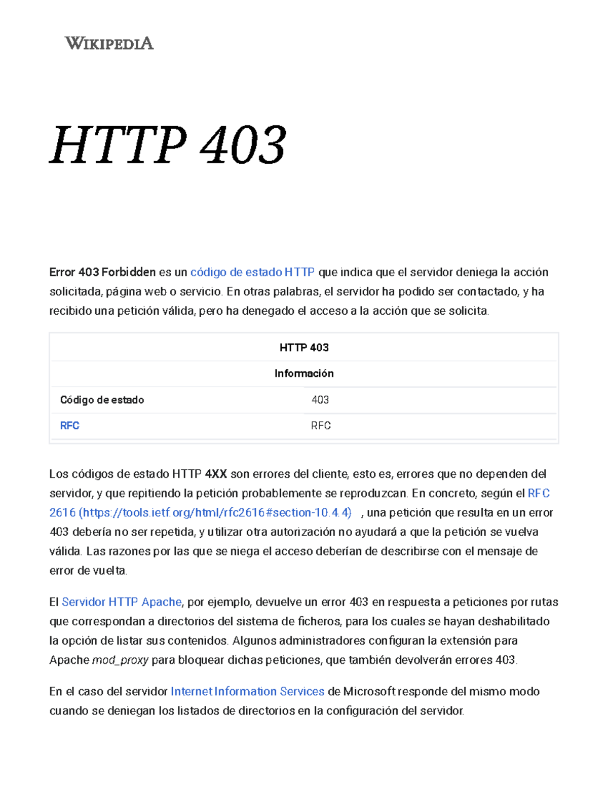 HTTP 403 - Wikipedia, la enciclopedia libre - HTTP 403 Error 403 ...