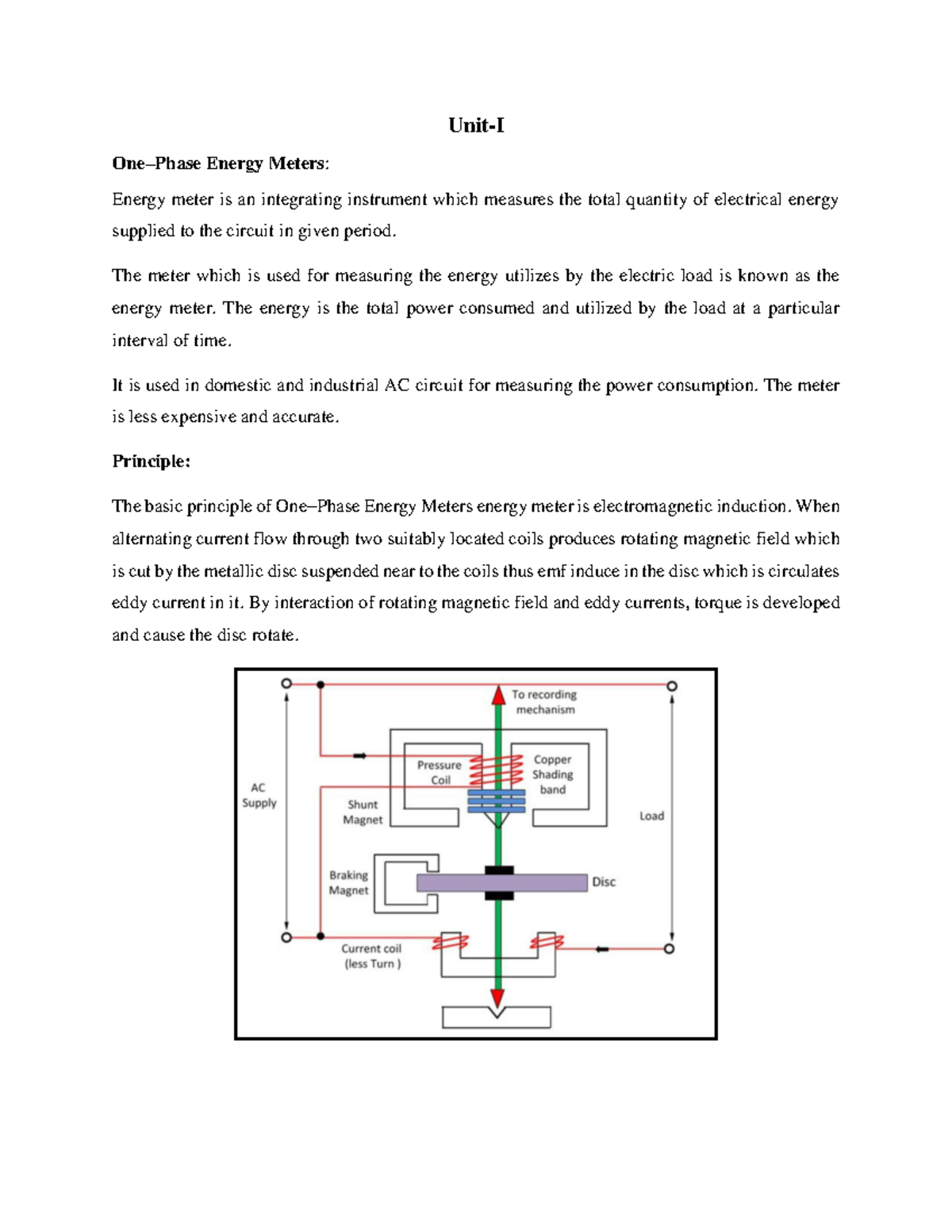 Energy Instrumentation, Measurement & Control Notes - Unit-I One–Phase ...