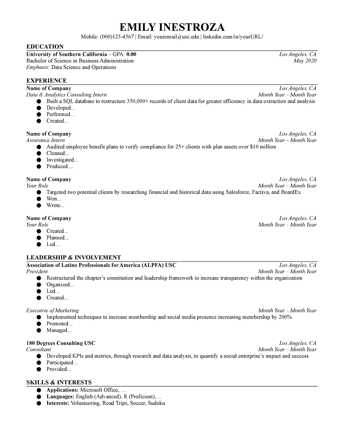 My Winning Resume Template - Emily Inestroza Mobile: (000)123-4567 