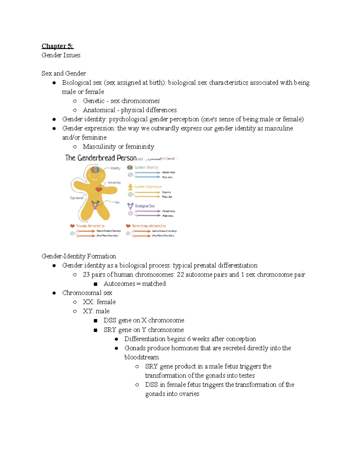 HSC4133 Chapter 5 - Chapter 5: Gender Issues Sex and Gender Biological ...