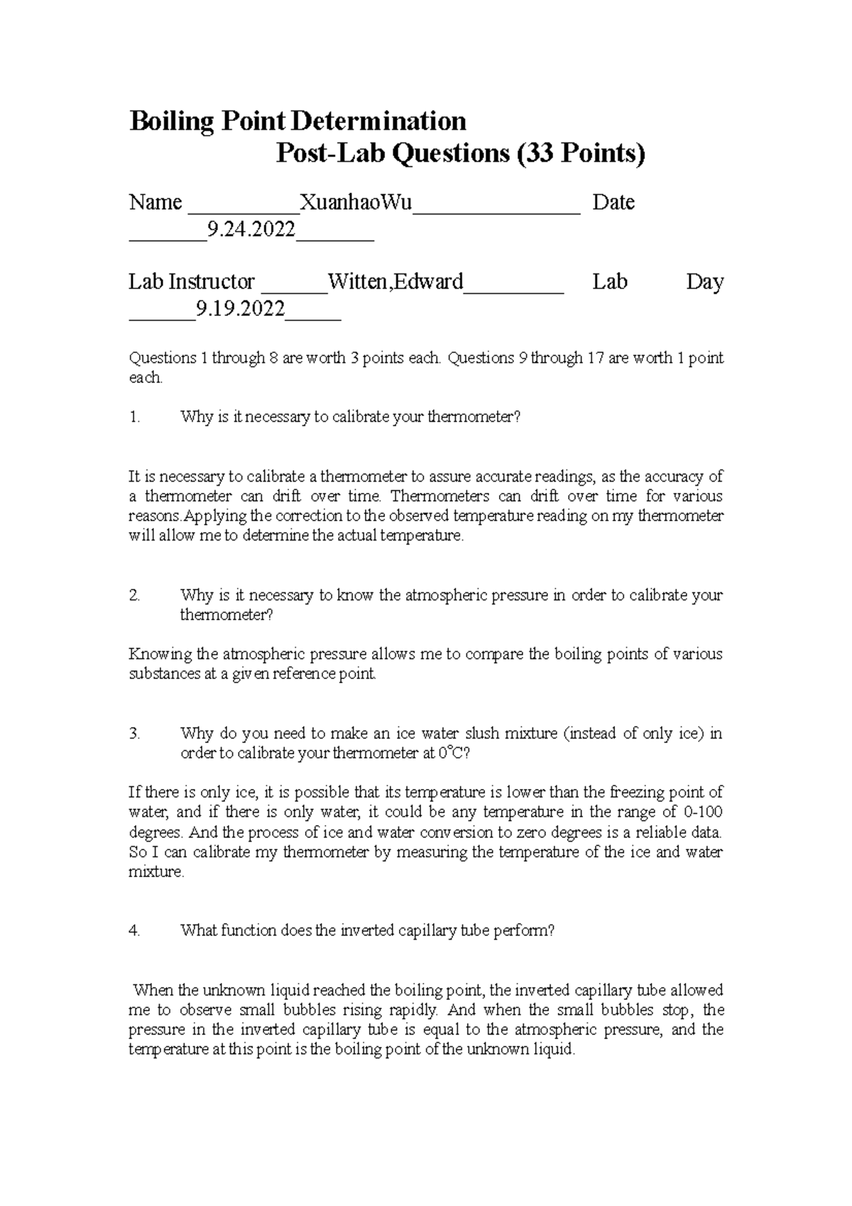 Boiling Point Determination Post - Boiling Point Determination Post-Lab ...