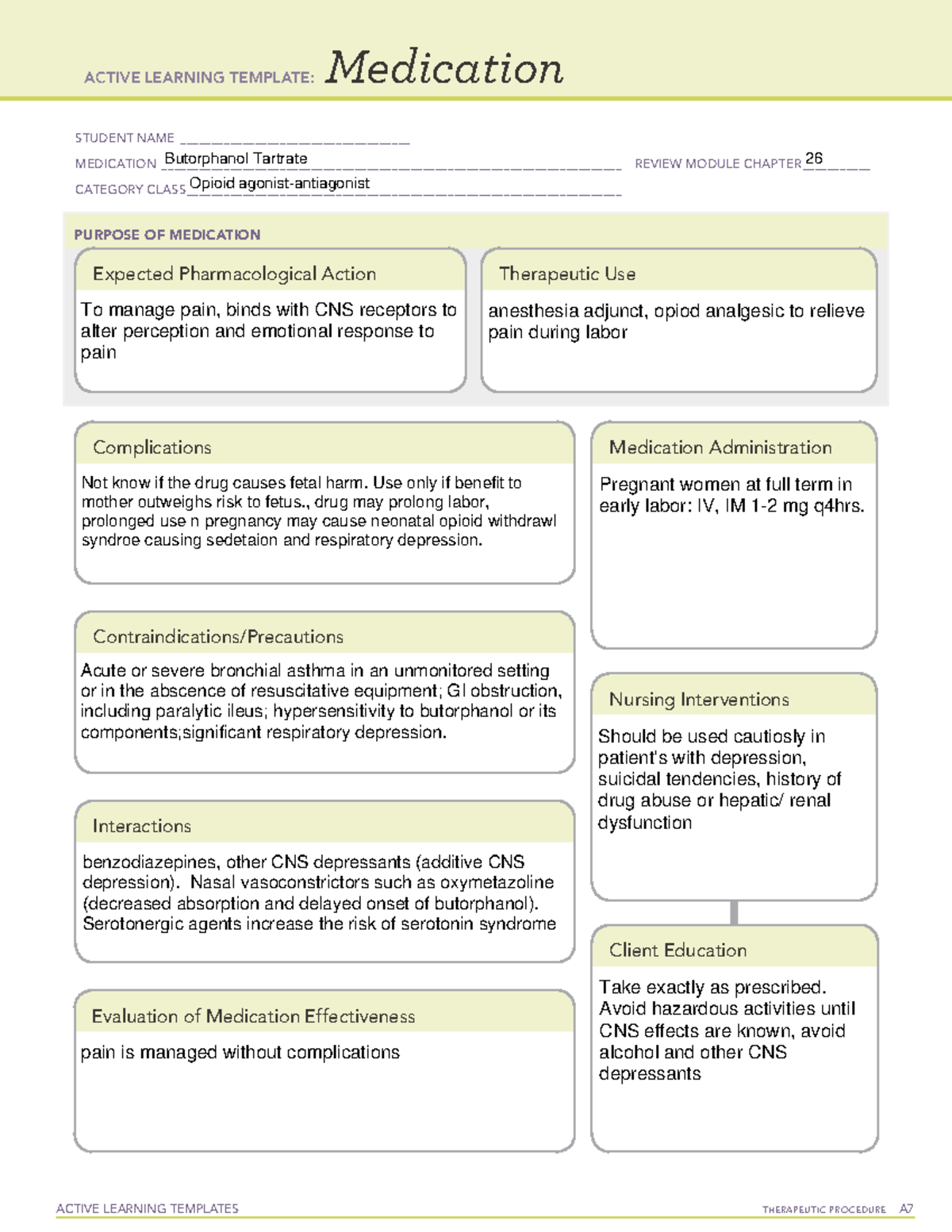 Butorphanol Tartrate Medical Template - ACTIVE LEARNING TEMPLATES ...