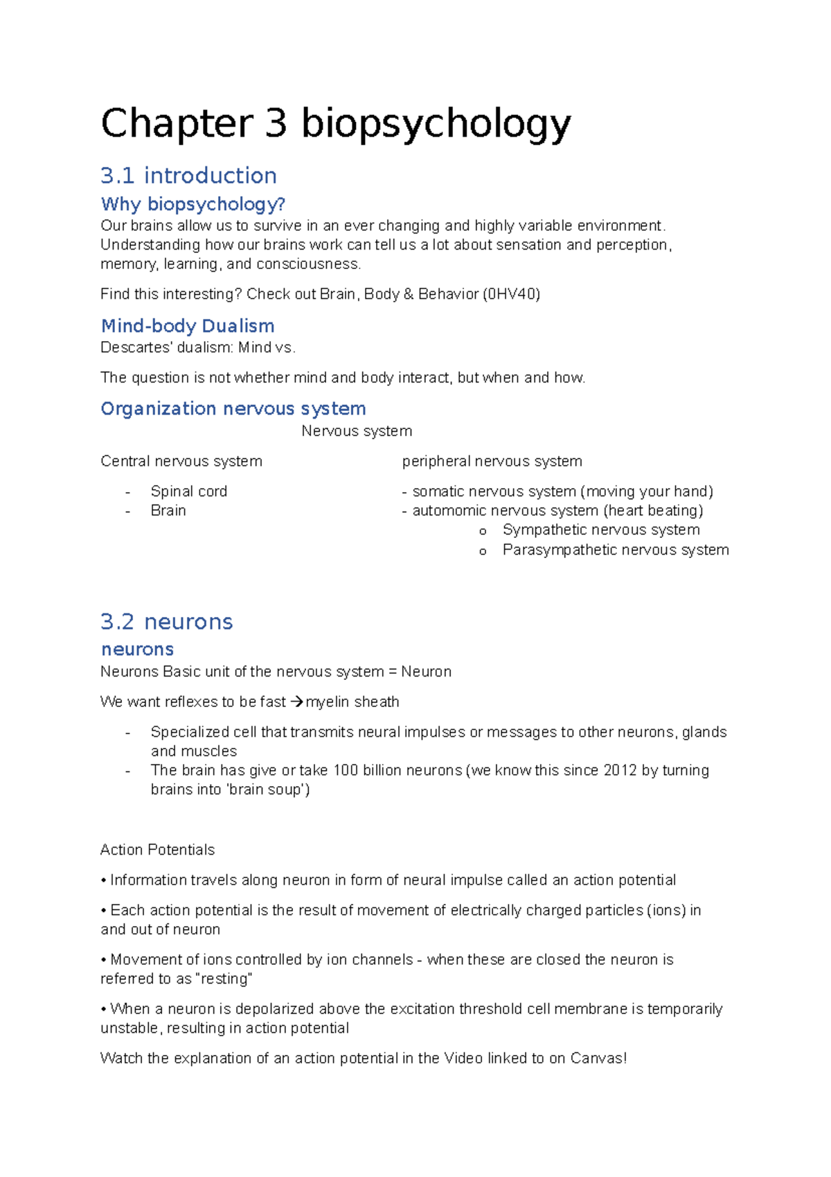 Chapter 3 Biopsychology - Chapter 3 Biopsychology 3 Introduction Why ...