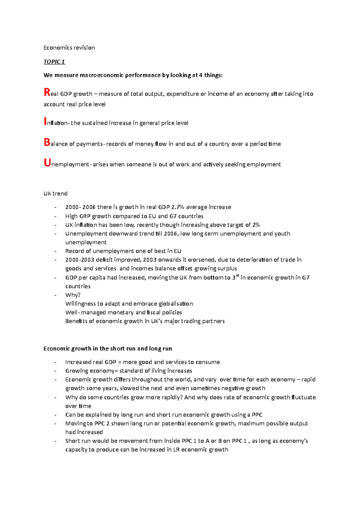 Economic growth notes - doc - Economics revision TOPIC 1 We measure ...