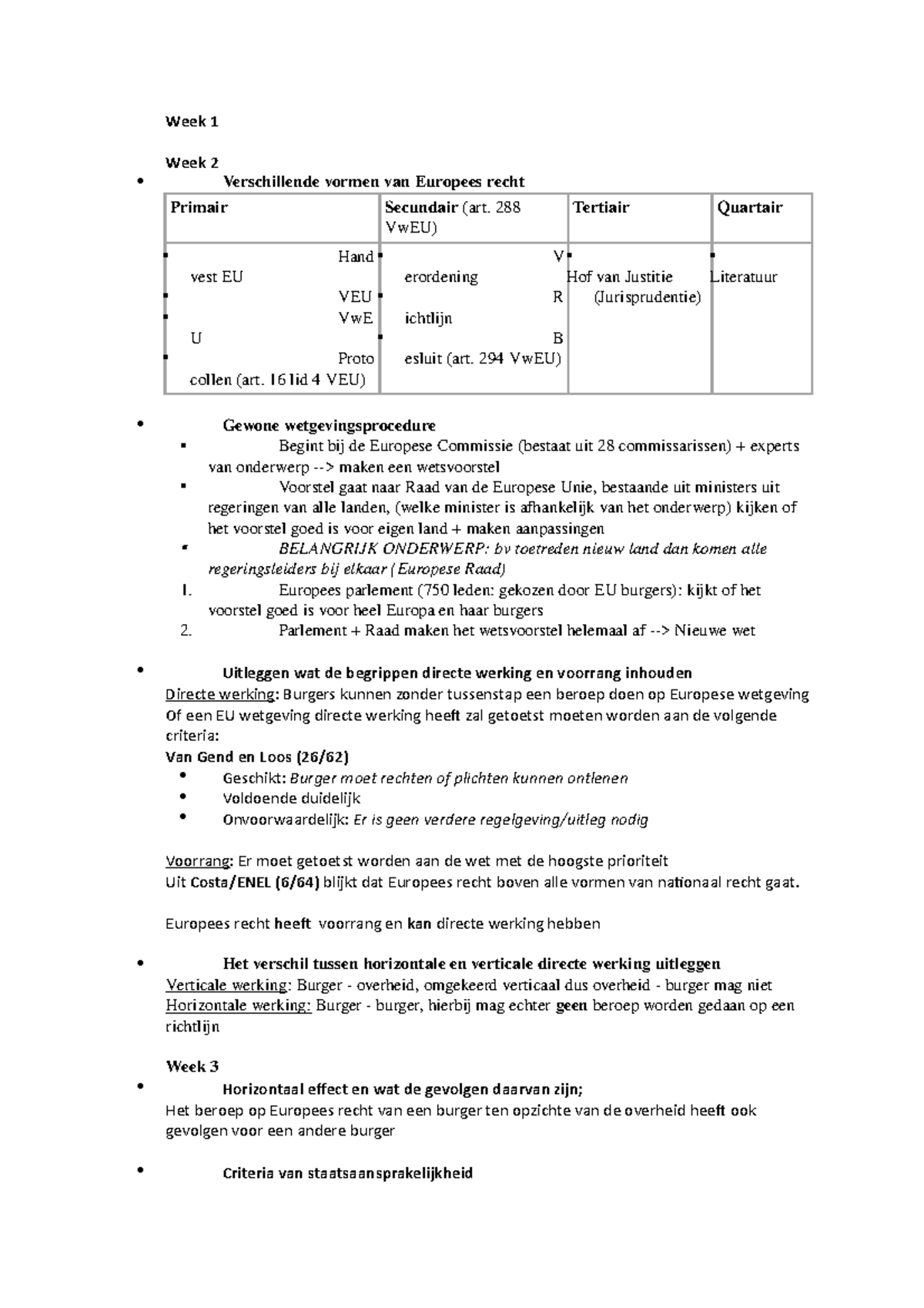 Samenvatting Europees Recht - Week 1 Week 2 Verschillende Vormen Van ...