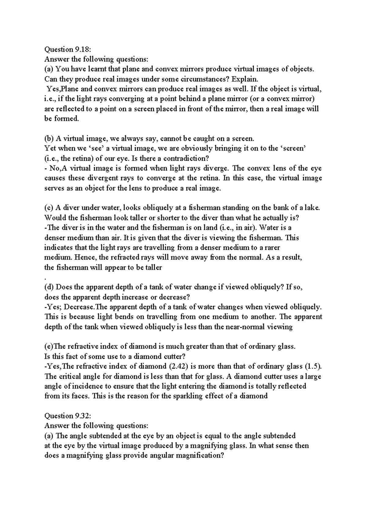 Optics notes 2 me - Question 9: Answer the following questions: (a) You ...