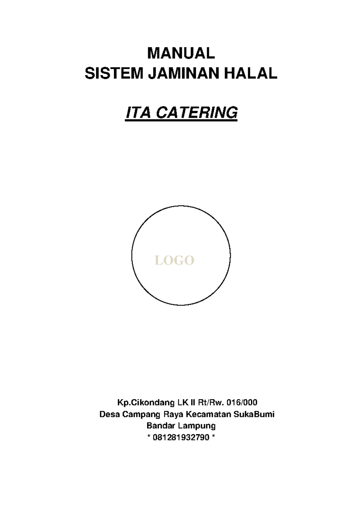 Manual Sistem Jaminan Halal ITA Catering - LOGO MANUAL SISTEM JAMINAN ...