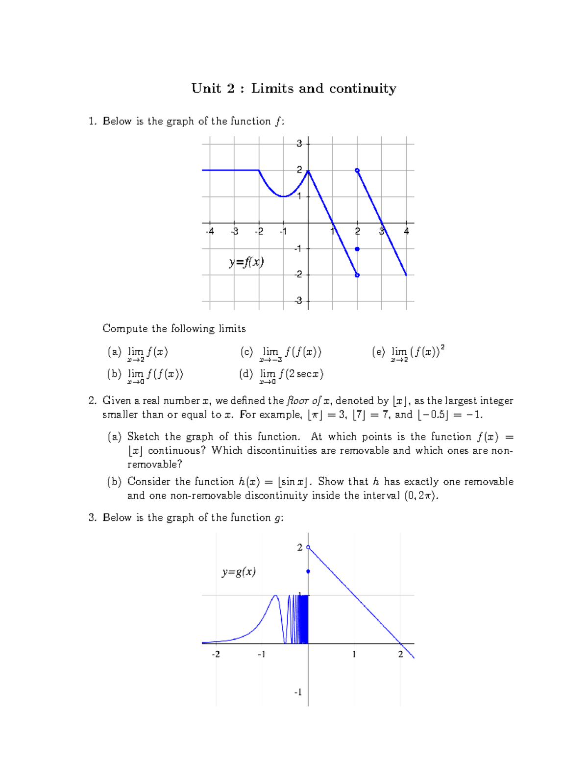 MATH 31 Exercise 2 - MAT 137Y – Practice Problems Unit 2 : Limits And ...