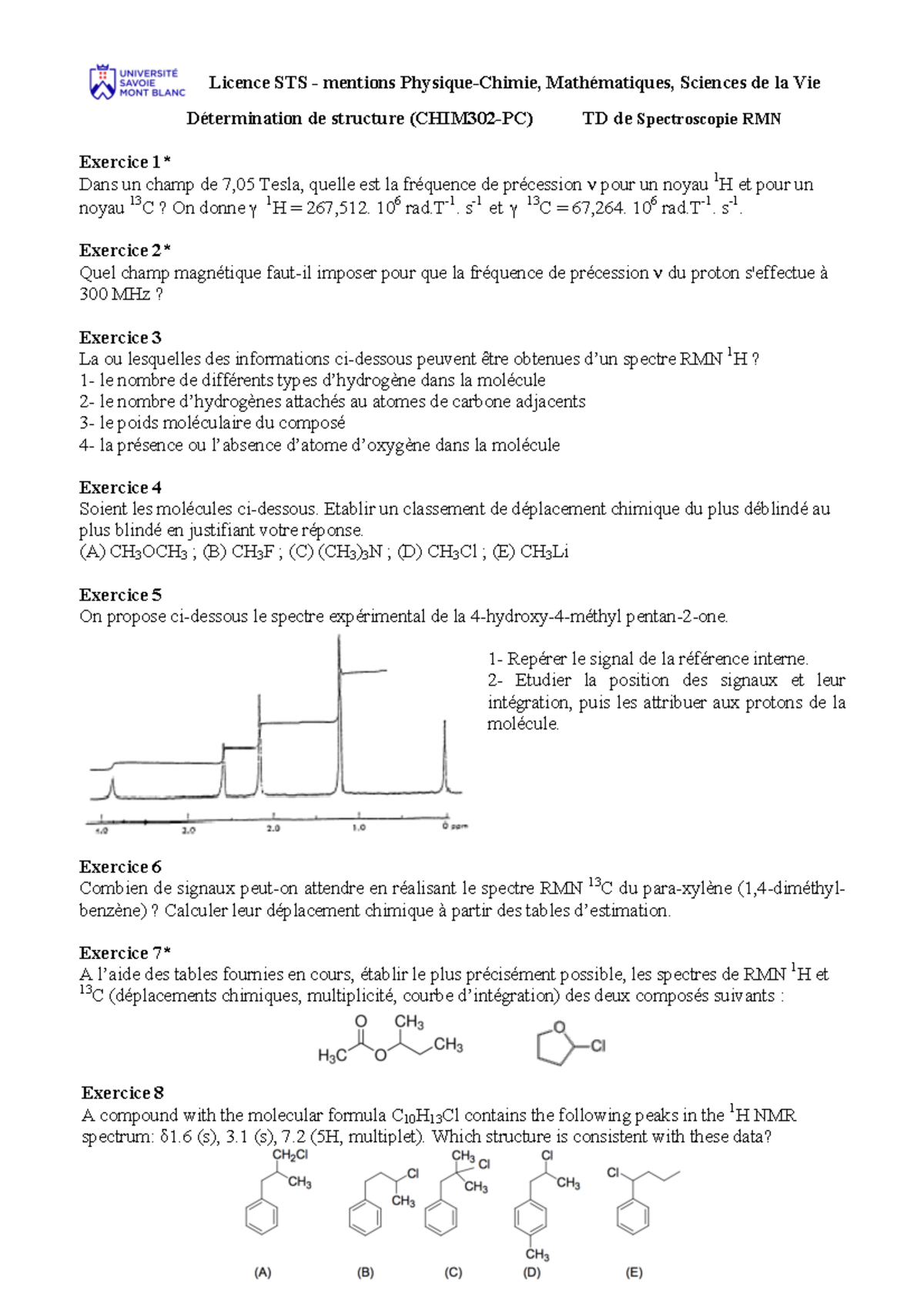 Tds De Rmn Et Determination De Structure Studocu