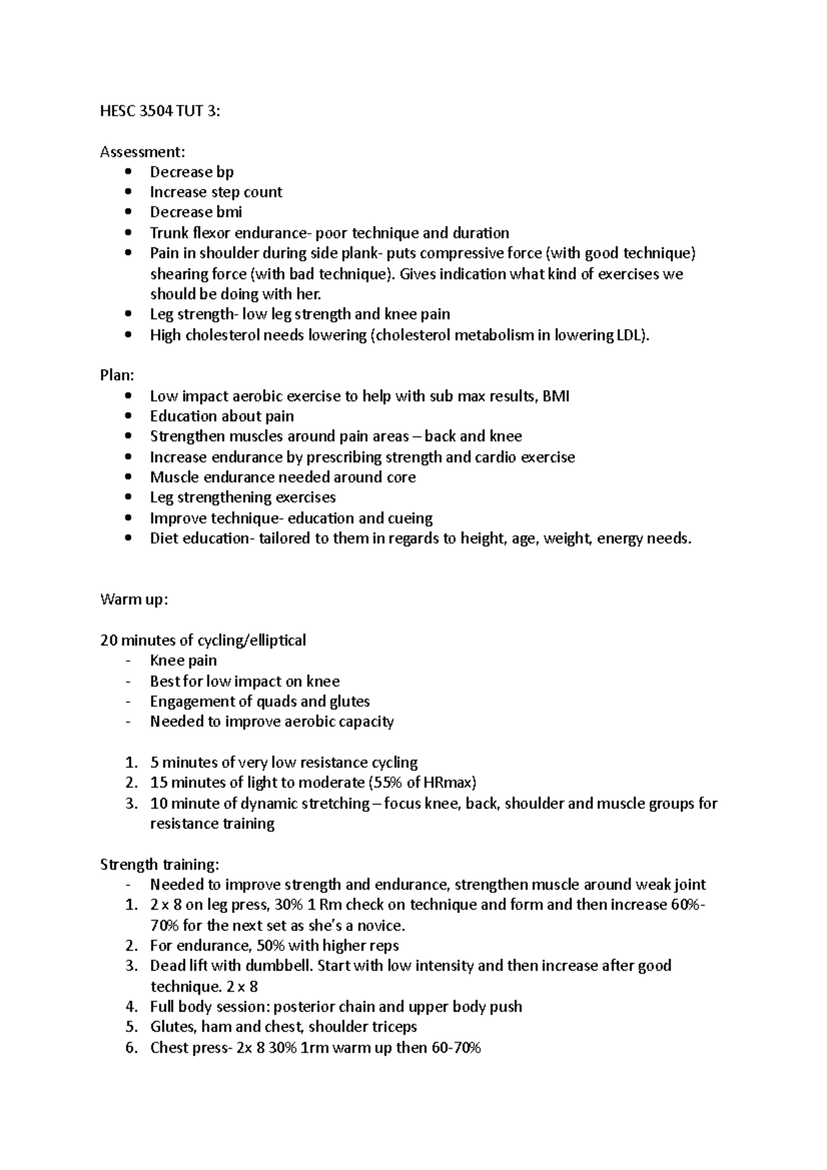 HESC 3504 TUT 3 - tut - HESC 3504 TUT 3: Assessment: Decrease bp ...