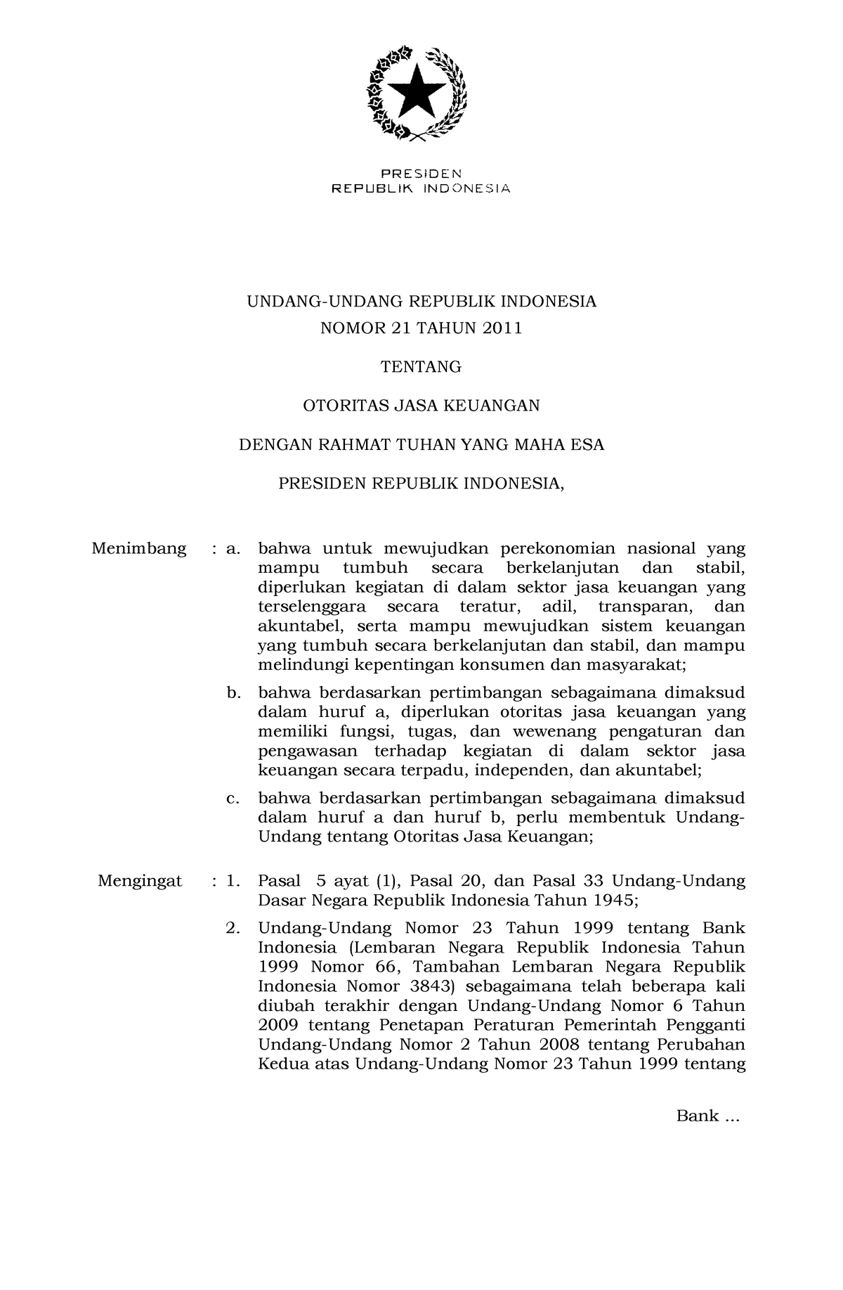 6. UU21Tahun 2011 OJK - For Management - UNDANG-UNDANG REPUBLIK ...