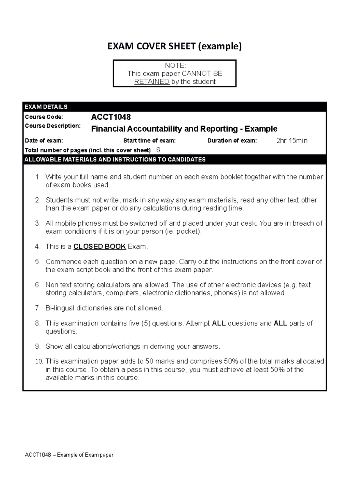 Exam exam April 2018, answers - EXAM COVER SHEET (example) NOTE: This ...