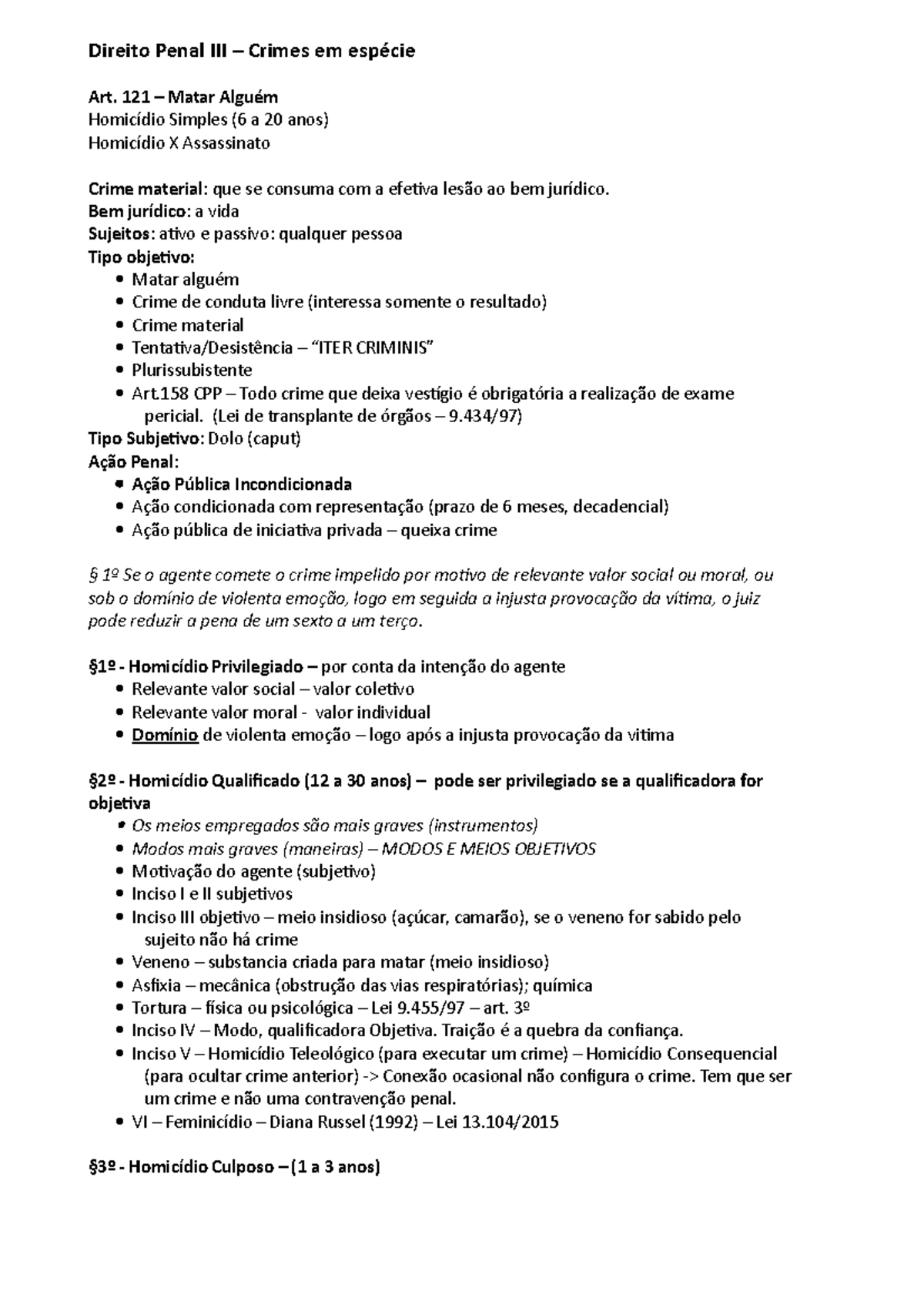 Direito Penal Crimes Em Espécie Direito Penal Iii Crimes Em Espécie Art 121 Matar 9226