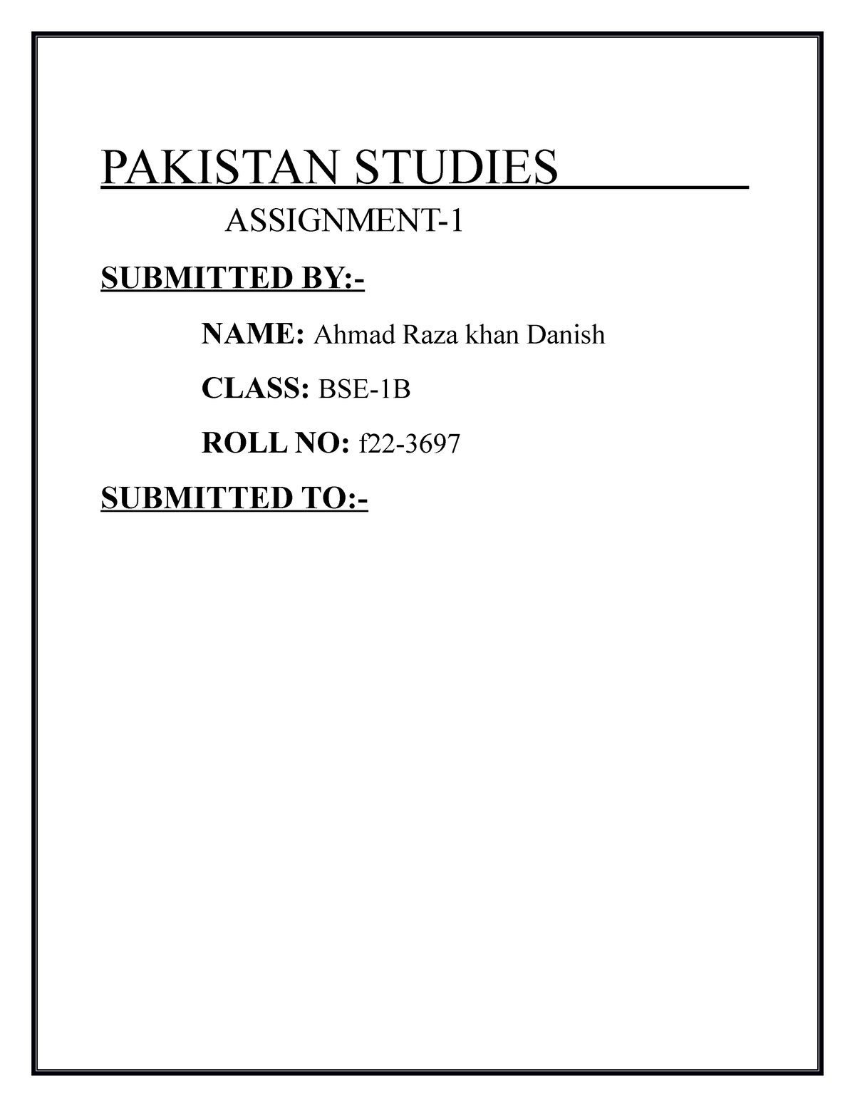 pakistan studies assignment pdf