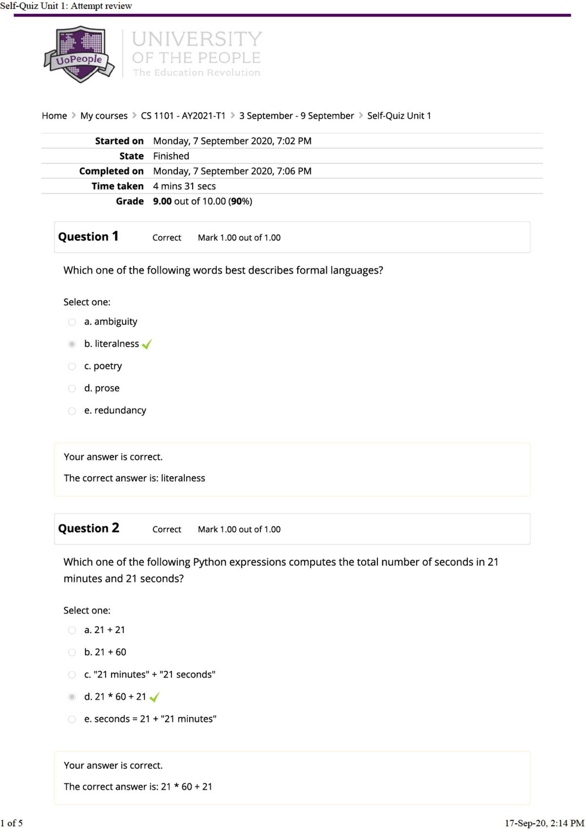 Self-Quiz Unit 1 2 - Self Quiz Material - PHIL 1404 - UoPeople - Studocu