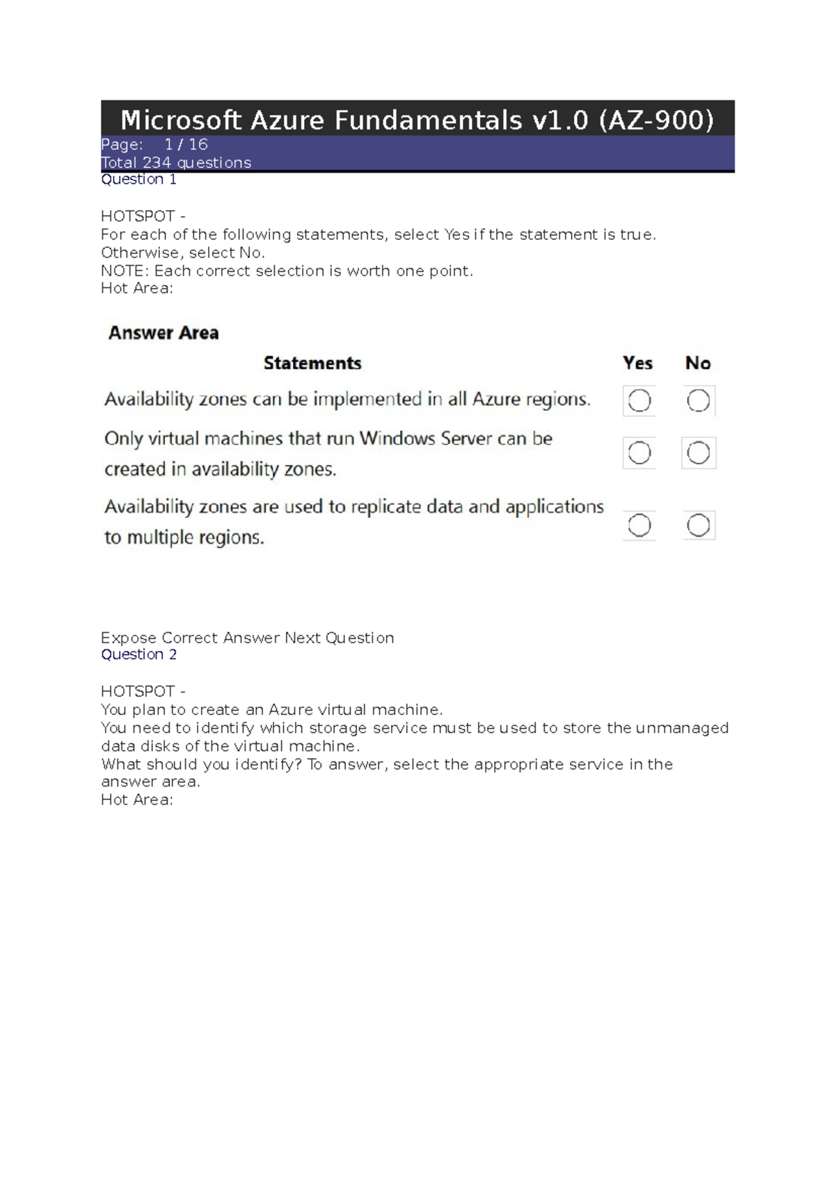 Microsoft Azure Fundamentals v1 - Otherwise, select No. NOTE: Each ...