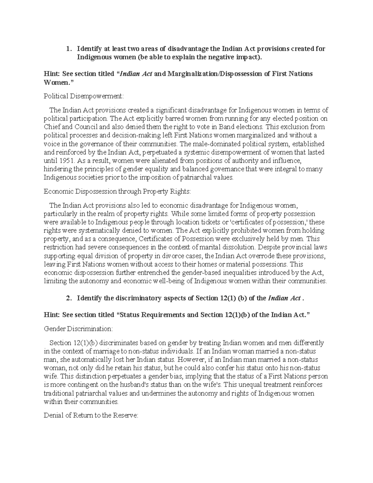 Module 8 Review Questions Identify at least two areas of disadvantage