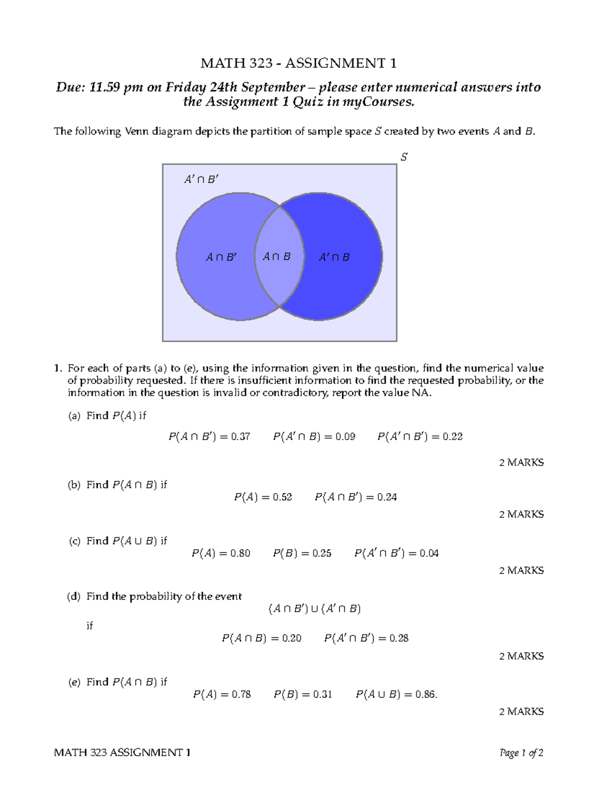 Math323 2021 Assign 1 Math 323 Assignment 1 Due 11 Pm On Friday