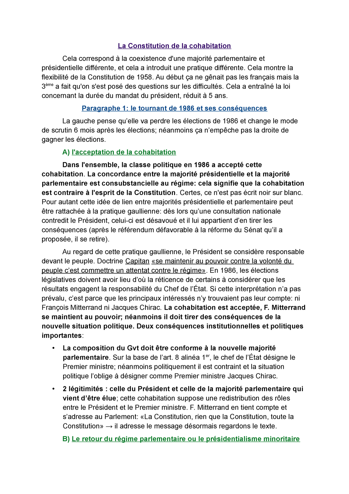 La Constitution De La Cohabitation Studocu