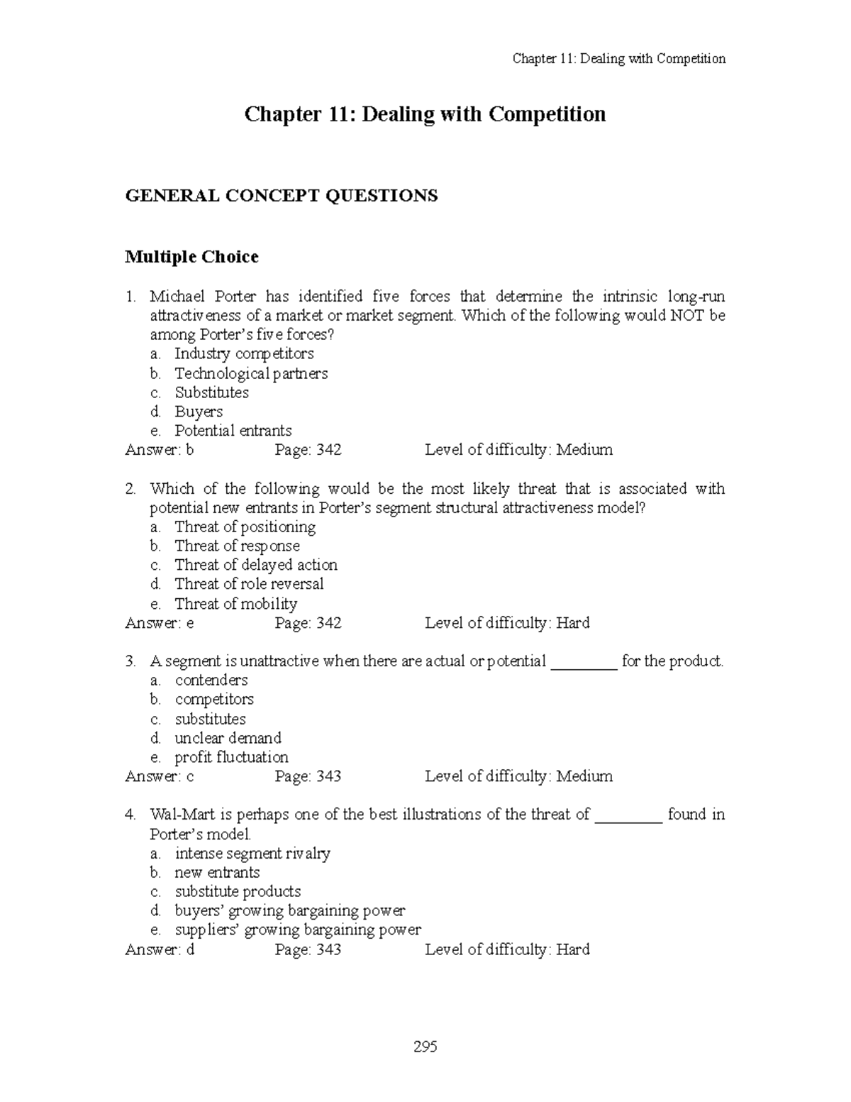 Multiple Choice Fragen Chapter 11 Dealing with Competition GENERAL