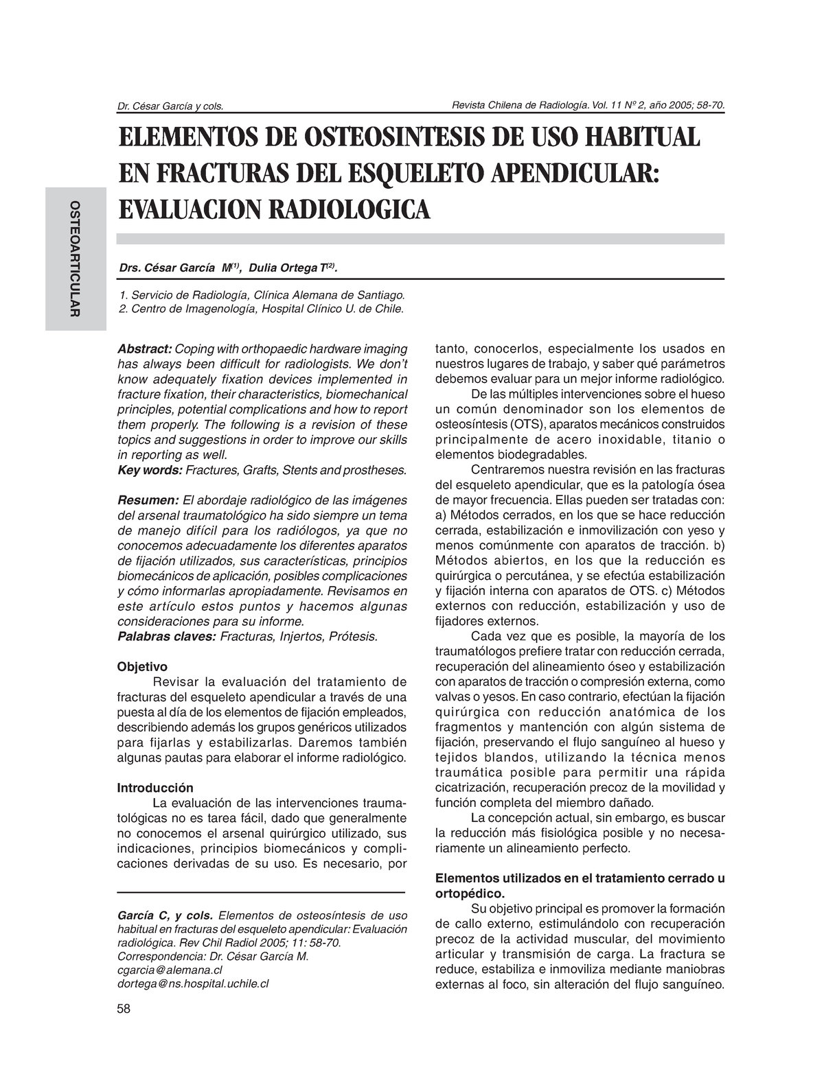 Elementos DE Osteosintesis DE USO Habitual - Dr. César García Y Cols. Revista Chilena De ...