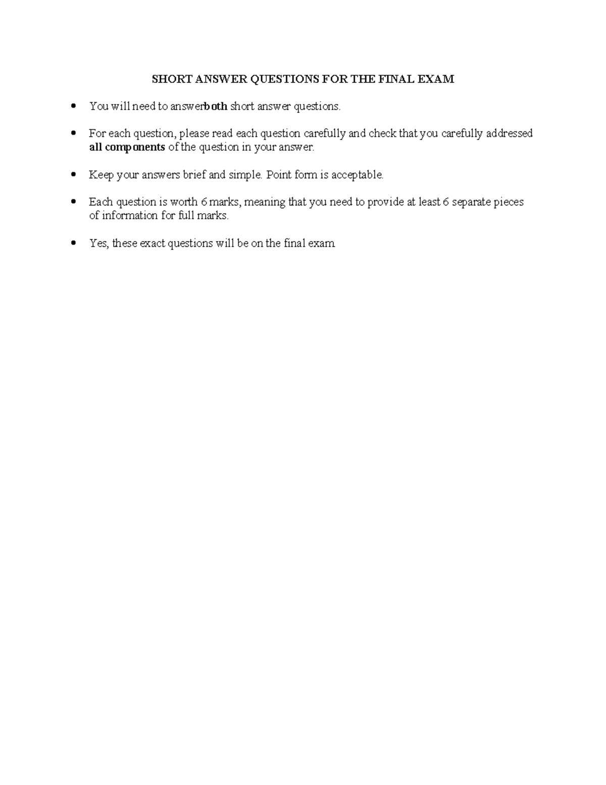 Short Answer Qs (based on the documentaries) for Final Exam - SHORT ...
