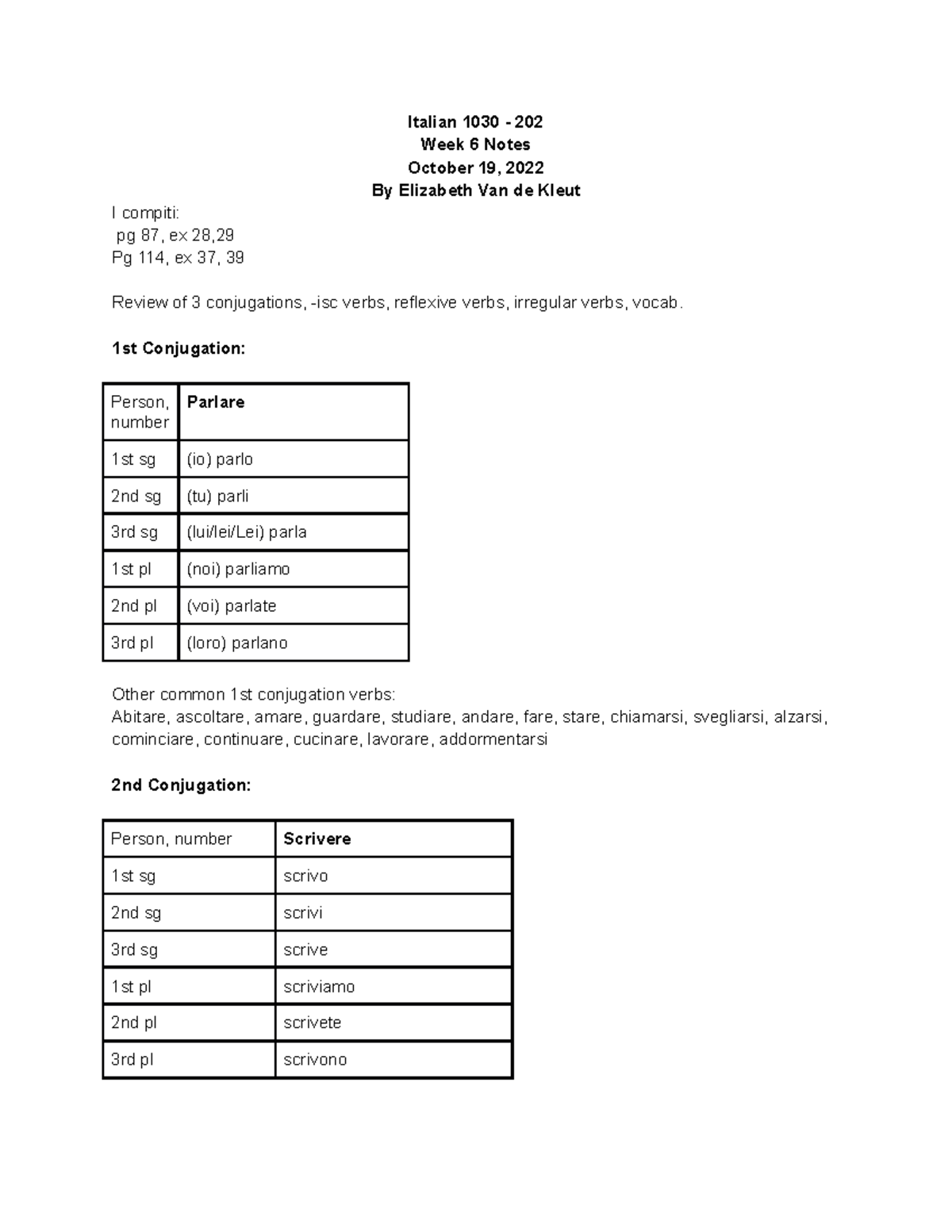 Ita+week+6+notes+wednesday - Italian 1030 - 202 Week 6 Notes October 19 ...